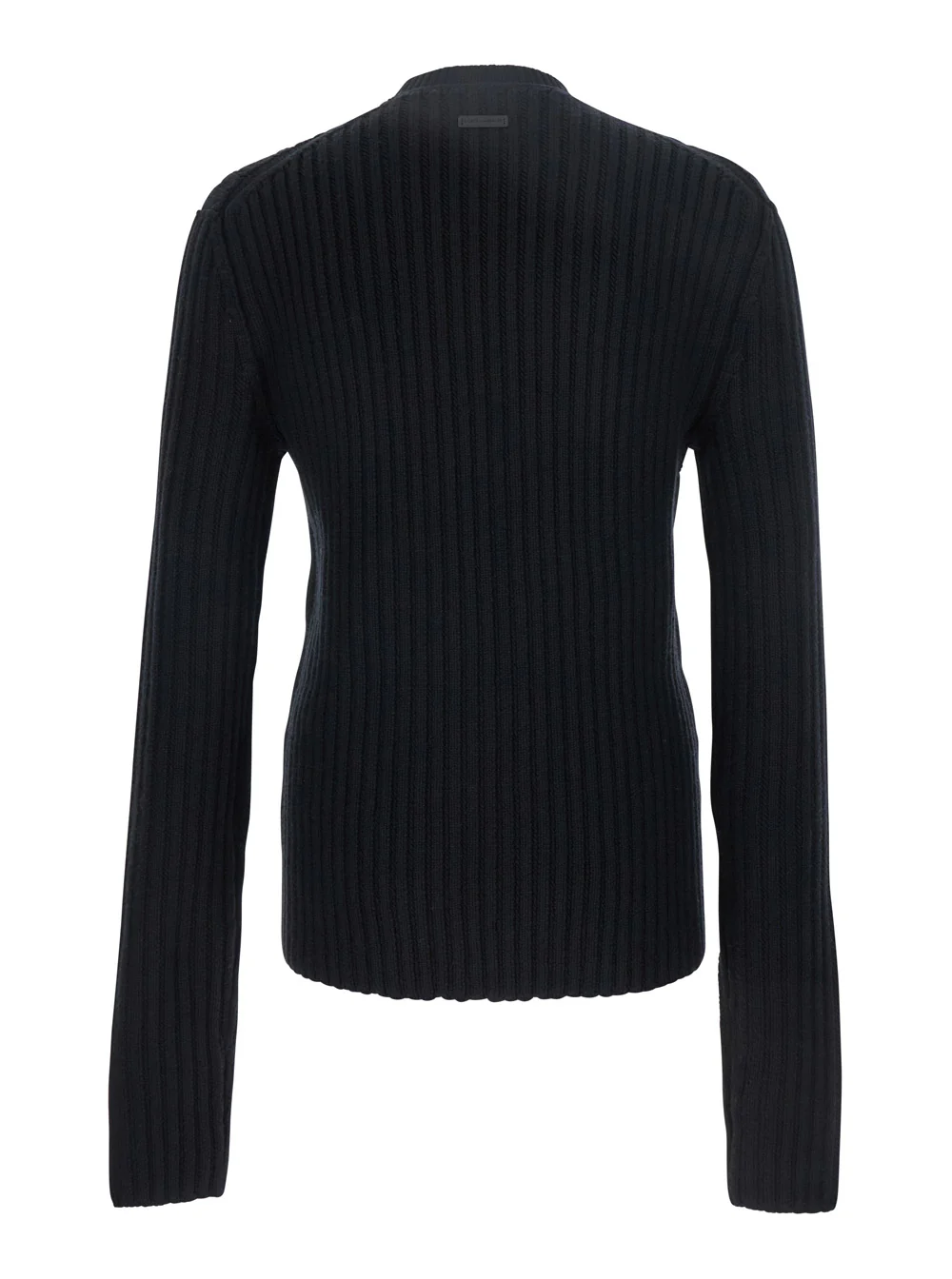 Suéter de Malha com Gola Redonda e Patch com Logotipo nas Costas em Jersey de Lã Virgem Preto Dolce & Gabbana