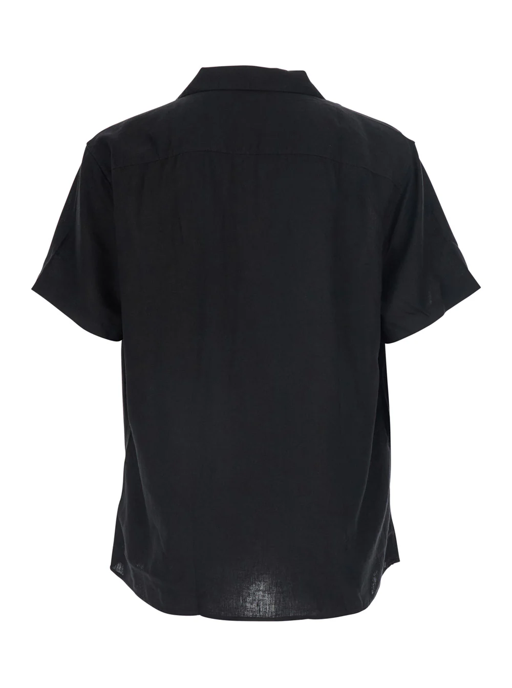 Camisa Calvin Klein SS CAMP COLLAR SOLIDA LINHO CLASSE Preto com e Manga Comprida em Blusas Femininas de Lyocell