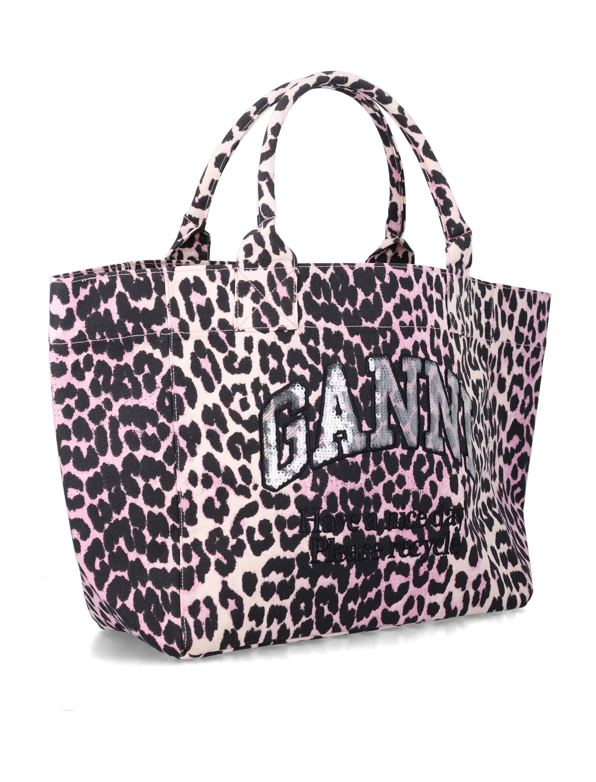 Ganni bolsa grande listrada leopardo Bleached Mauve Algodão Reciclado