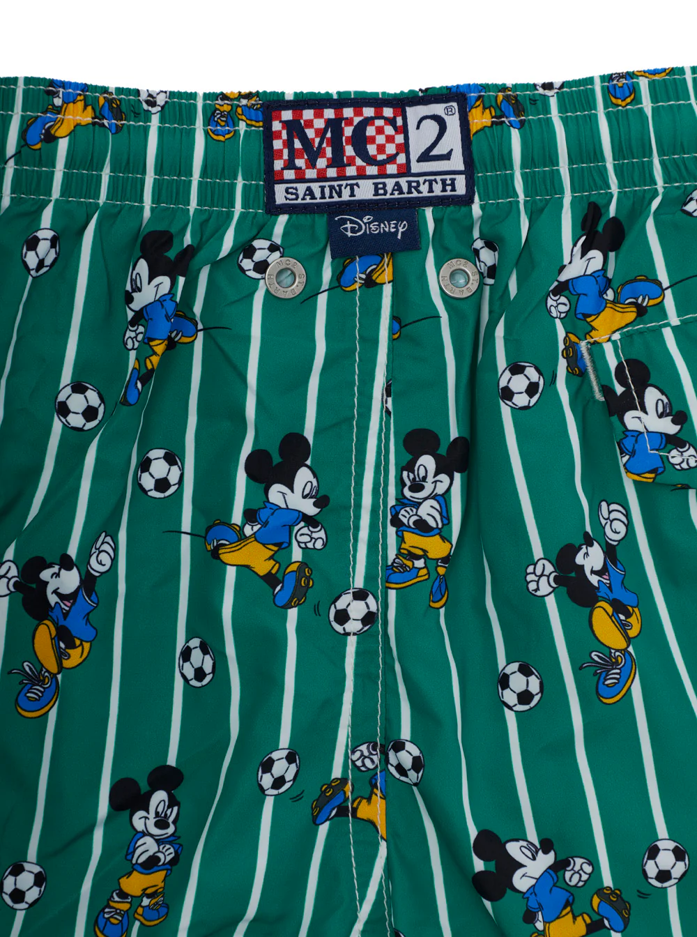 Biquíni Infantil Mc2 Saint Barth Jean Lighting - Listras Duplas com Estampa Mickey Goal em Tecido Técnico Verde para Crianças, Roupas de Praia