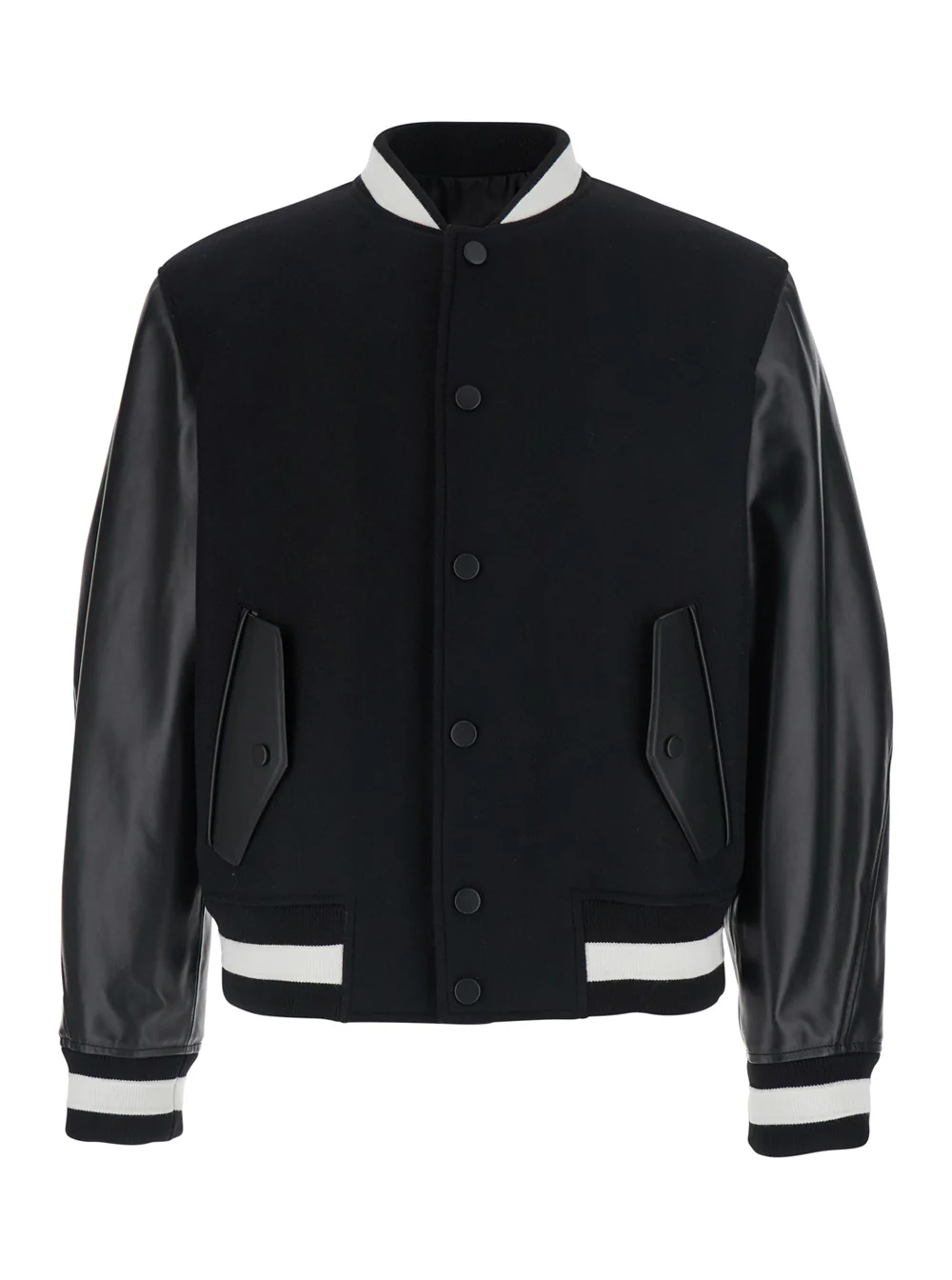 Jaqueta Preta Givenchy Com Detalhes Bi e Patch Nas Costas Tecido de Couro para Homens Lã