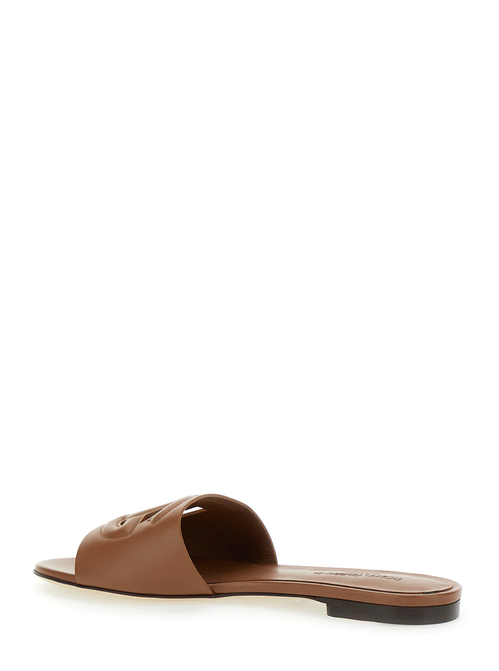 Sandal de couro marrom Dolce & Gabbana com logo cortado em relevo Cq0436 para Mulheres, Sapatos planos de cordeiro e vitela Sandal de couro marrom Dolce & Gabbana com logo cortado em relevo Cq0436 para Mulheres, Sapatos planos de cordeiro e vitela