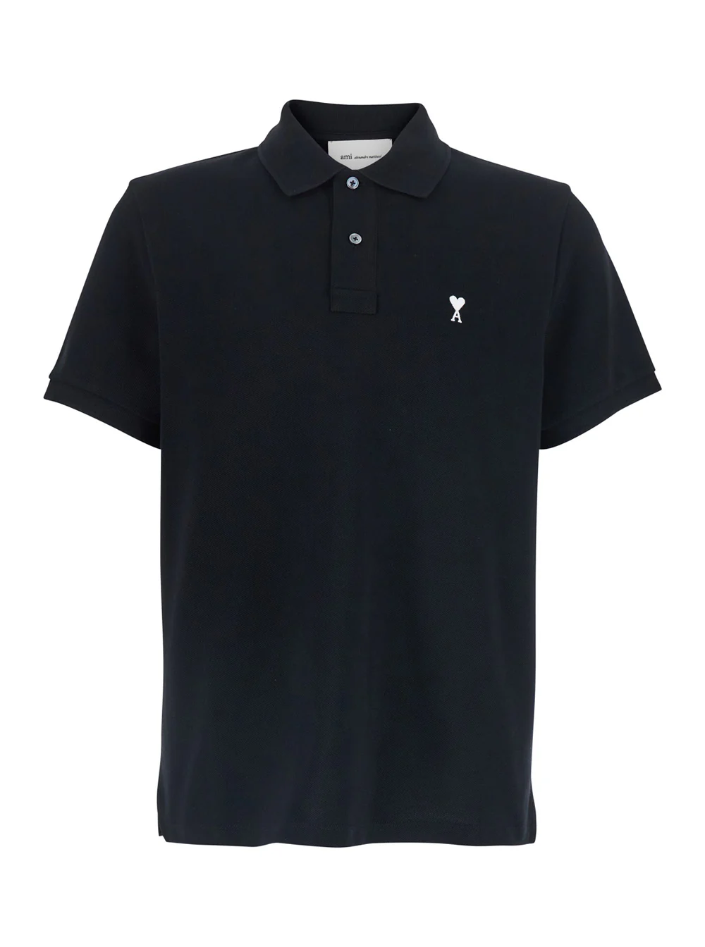 Camiseta Polo AMI Paris com Logotipo Ami De Coeur Bordado na Frente, Preto, Algodão para Homens, Camisetas e Camiseta Polo AMI Paris com Logotipo Ami De Coeur Bordado na Frente, Preto, Algodão para Homens, Camisetas e
