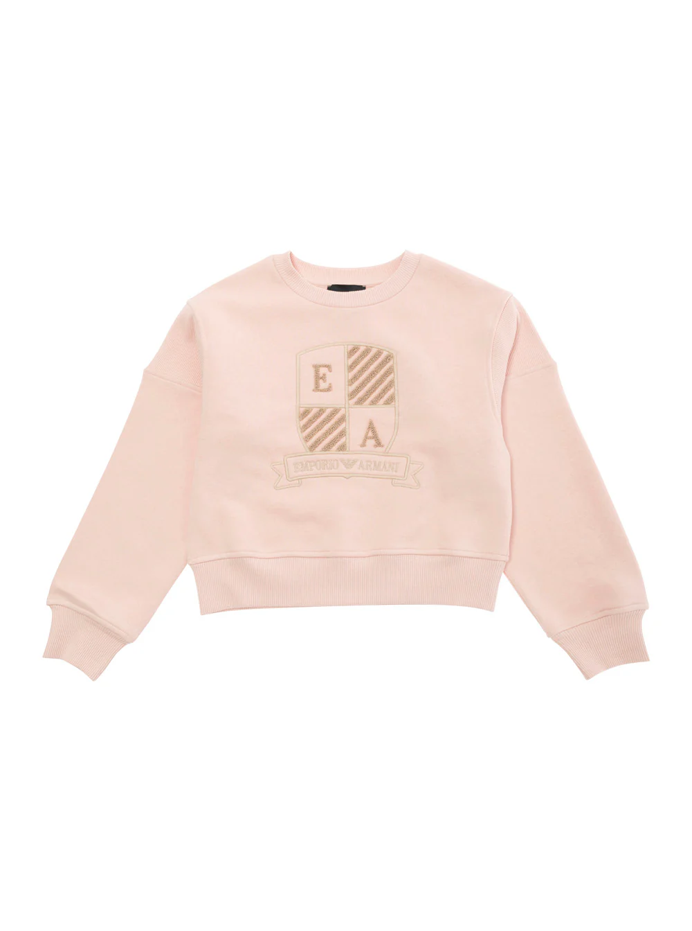 Camisola Rosa Emporio Armani Kids com Escudo Jacquard de Algodão para Meninas Camisolas de Poliéster