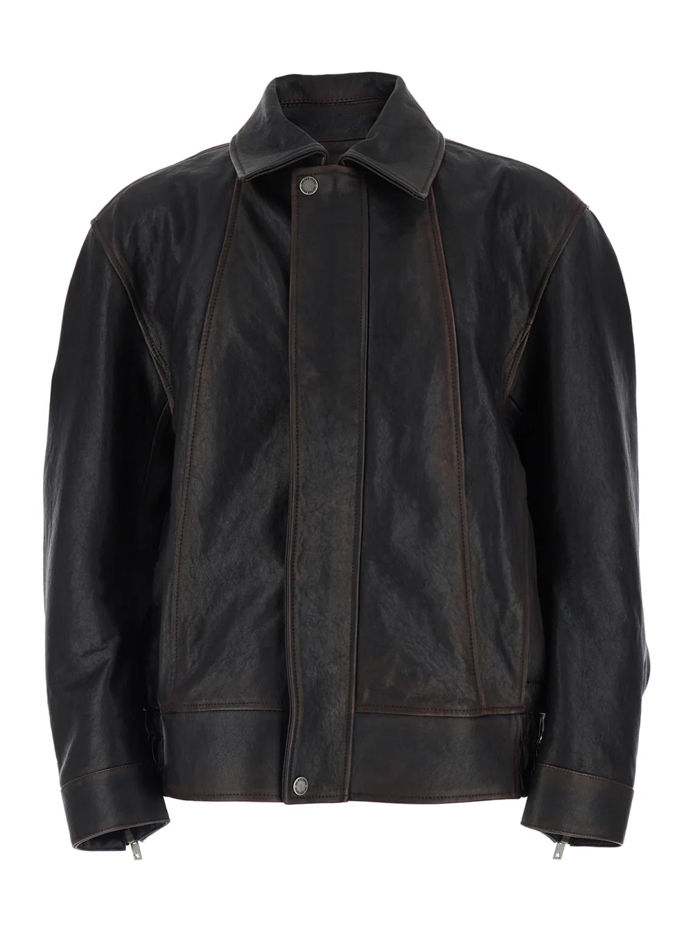 Jaqueta Marrom Golden Goose com Gola Clássica e Efeito Envelhecido em Couro para Homens Roupas Externas Ovina
