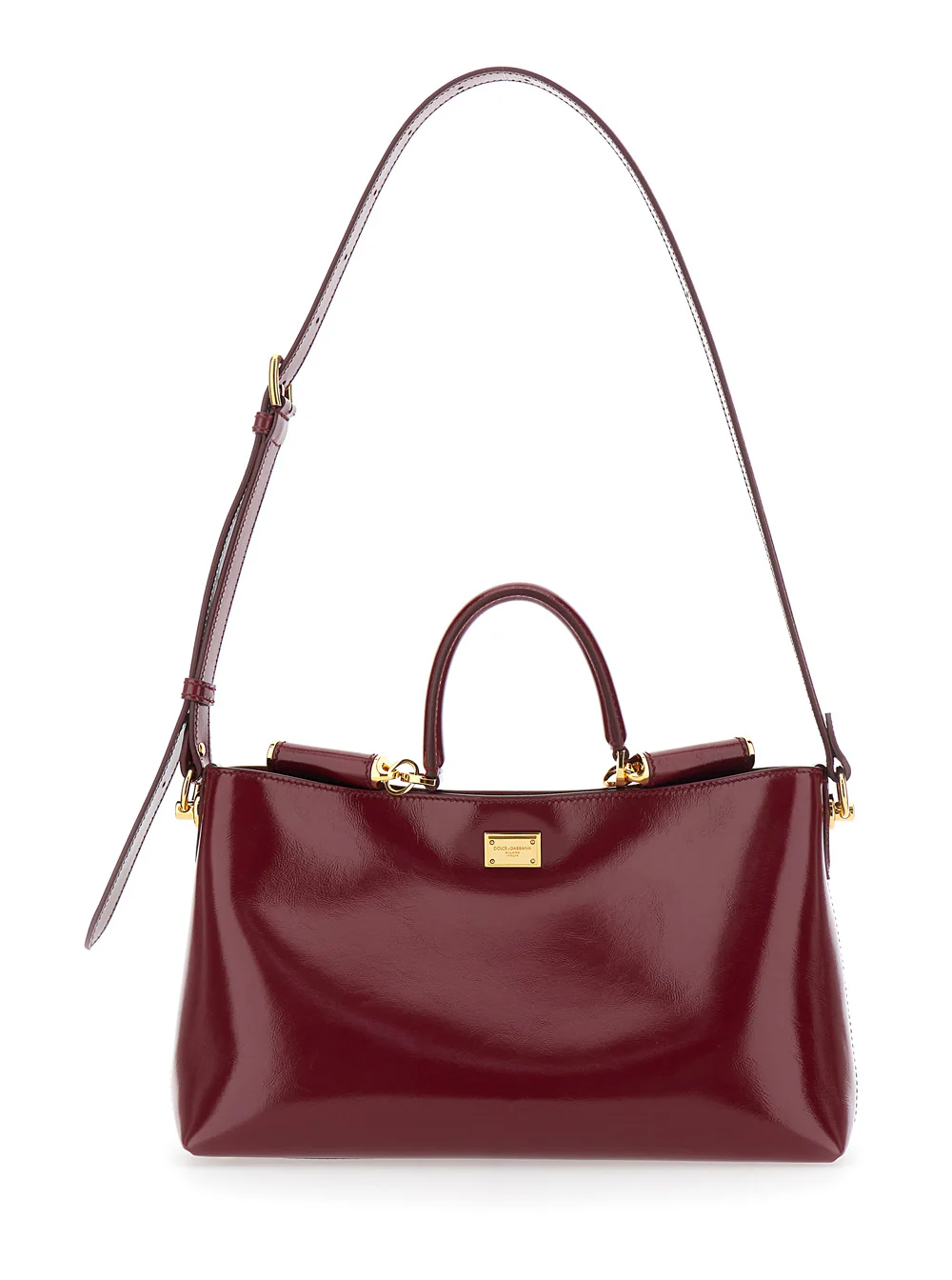 Bolsa Dolce & Gabbana Vittoria com Alça de Ombro Ajustável e Placa com Logotipo na Frente em Couro Bordô para Mulher Bolsas de Cintura