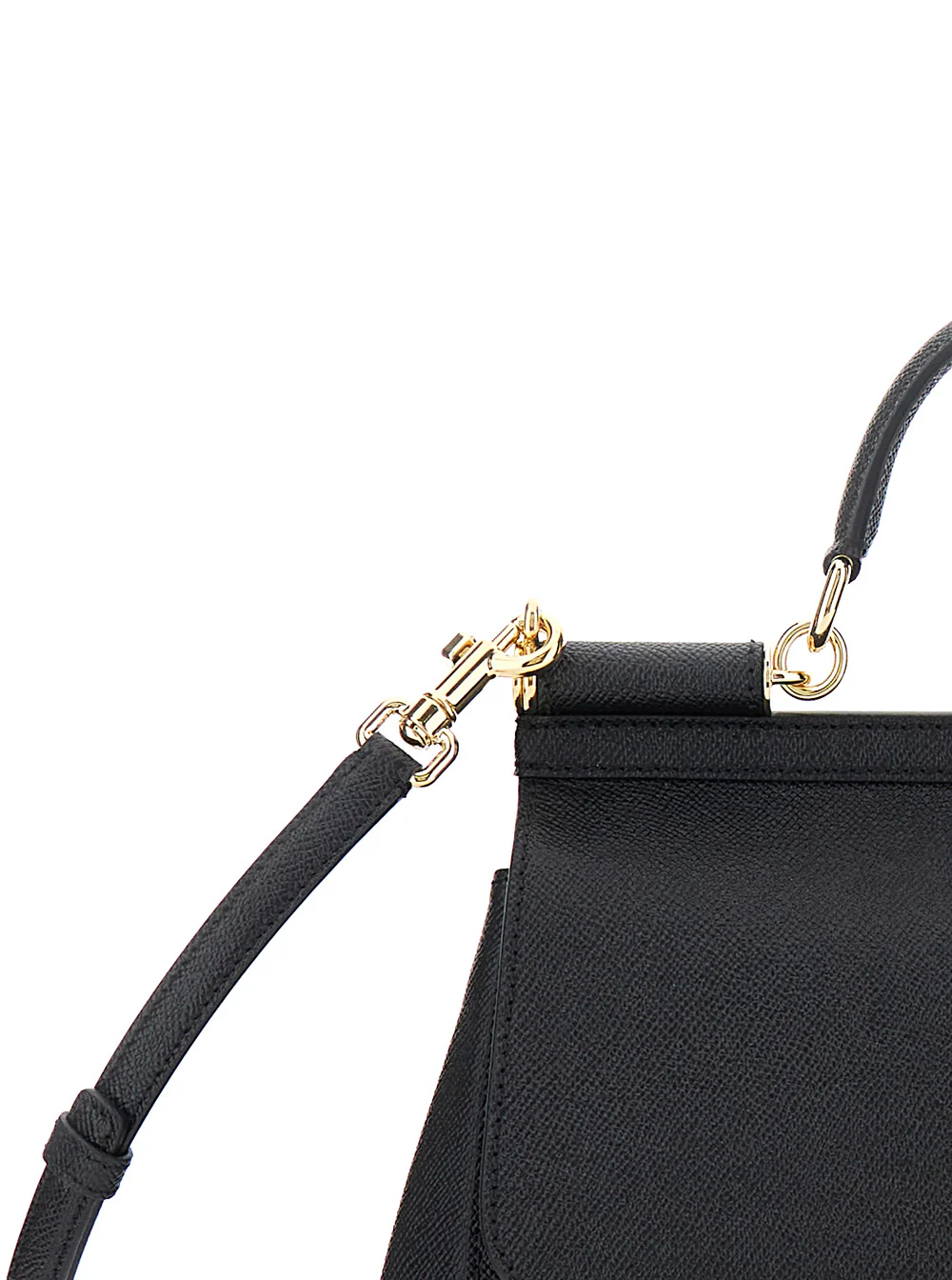 Bolsa Dolce & Gabbana Sicília Média com Placa de Logotipo na Frente Couro Granulado Preto Mulher Algodão Couro de Novilho Bolsas de Mão