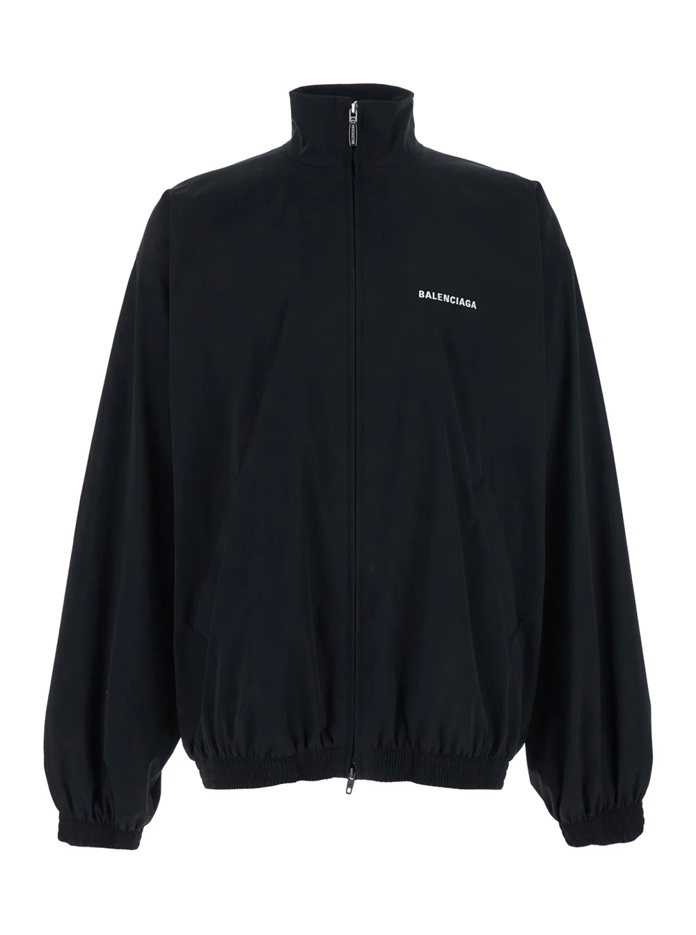Sweatshirt Preto com Gola Alta Balenciaga com Letras de Logotipo na Frente e Nas Costas em Tecido Técnico de Poliéster para Homem Sweatshirt Preto com Gola Alta Balenciaga com Letras de Logotipo na Frente e Nas Costas em Tecido Técnico de Poliéster para Homem