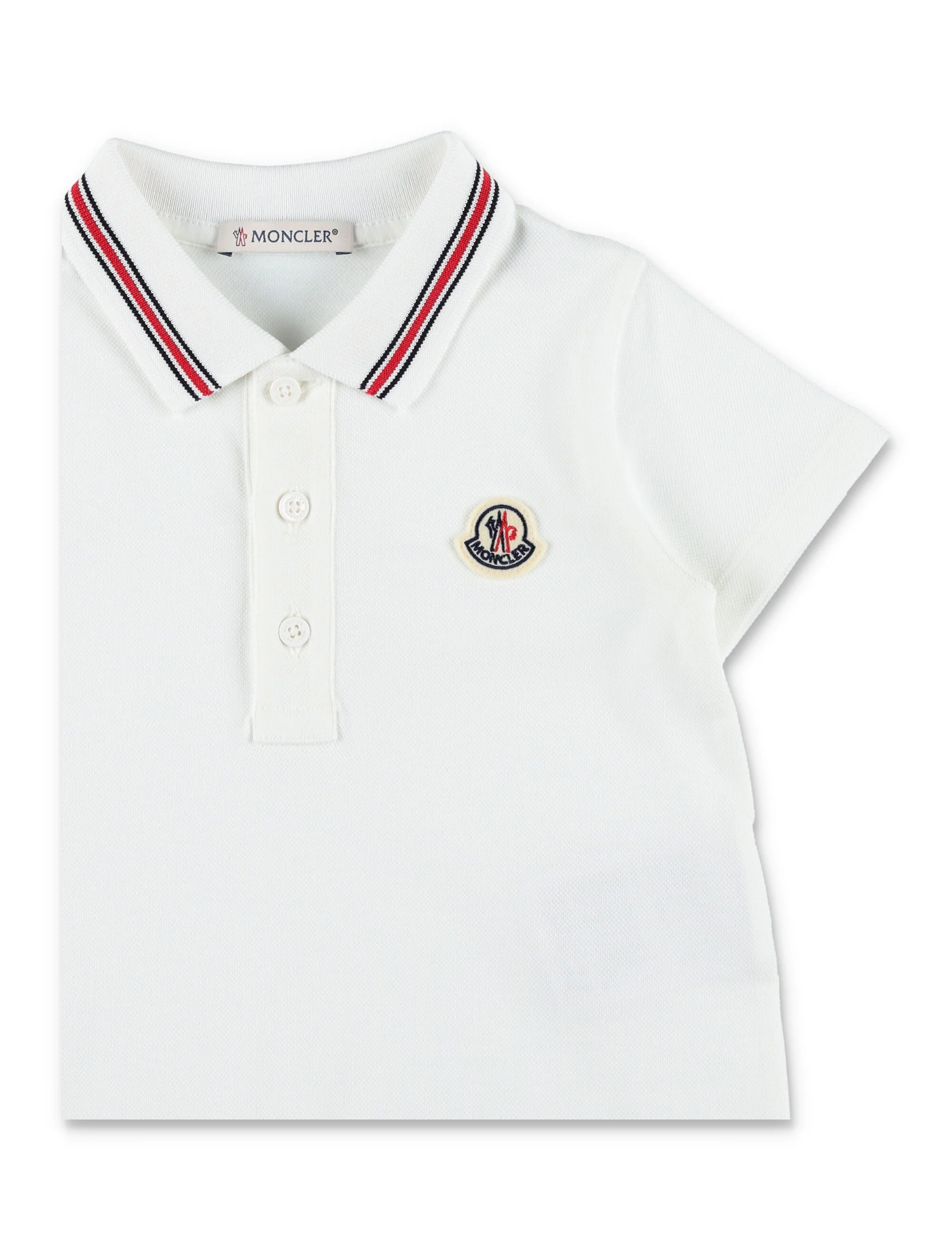 Macacão de Algodão Piqué Moncler Baby com Borda Tricolor Branca, Macacão de Elastano