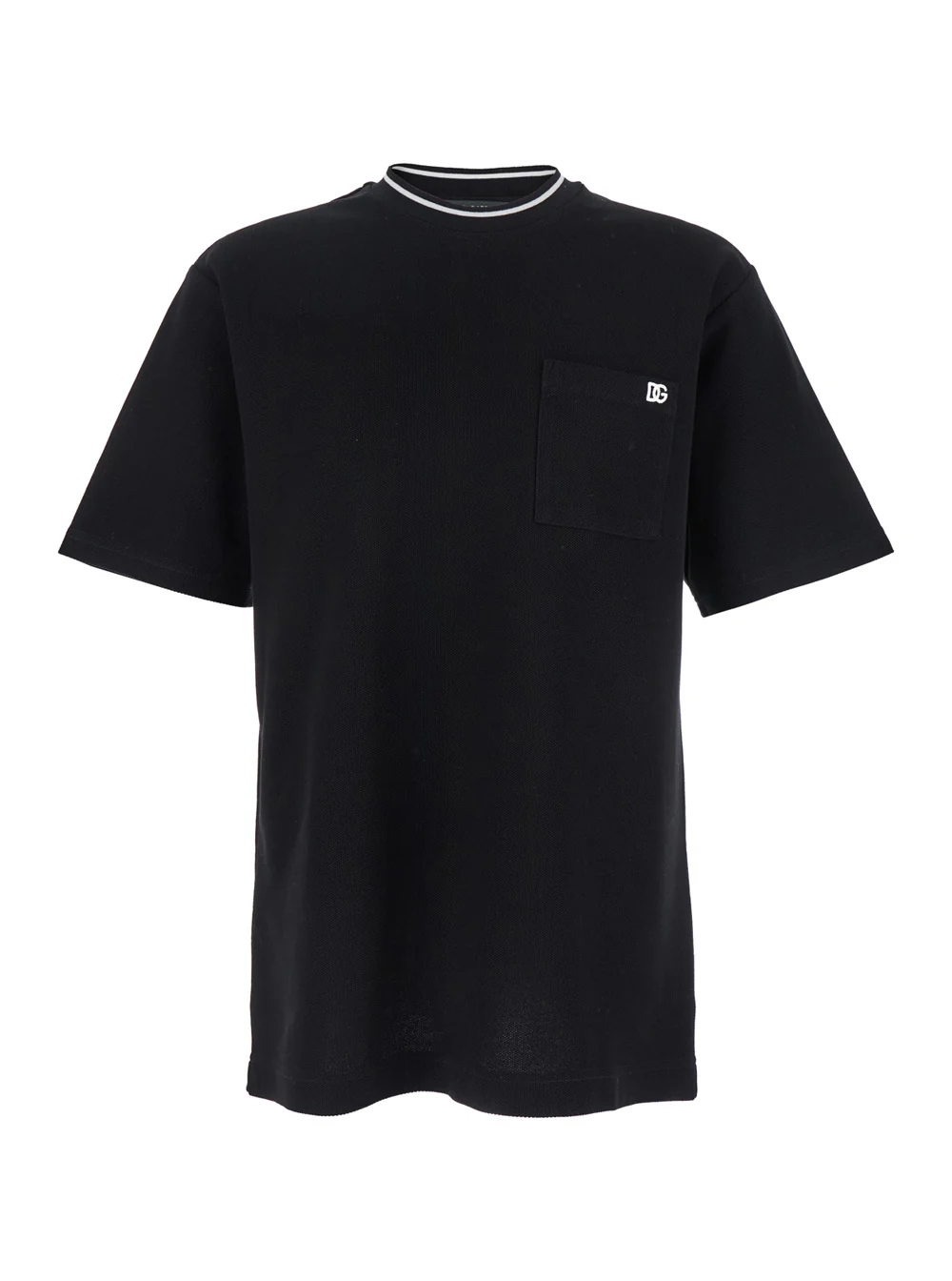 Camiseta Preta com Gola Redonda e Bordado de Logotipo na Frente de Dolce & Gabbana em Camisetas e Camisetas Polo de Homem