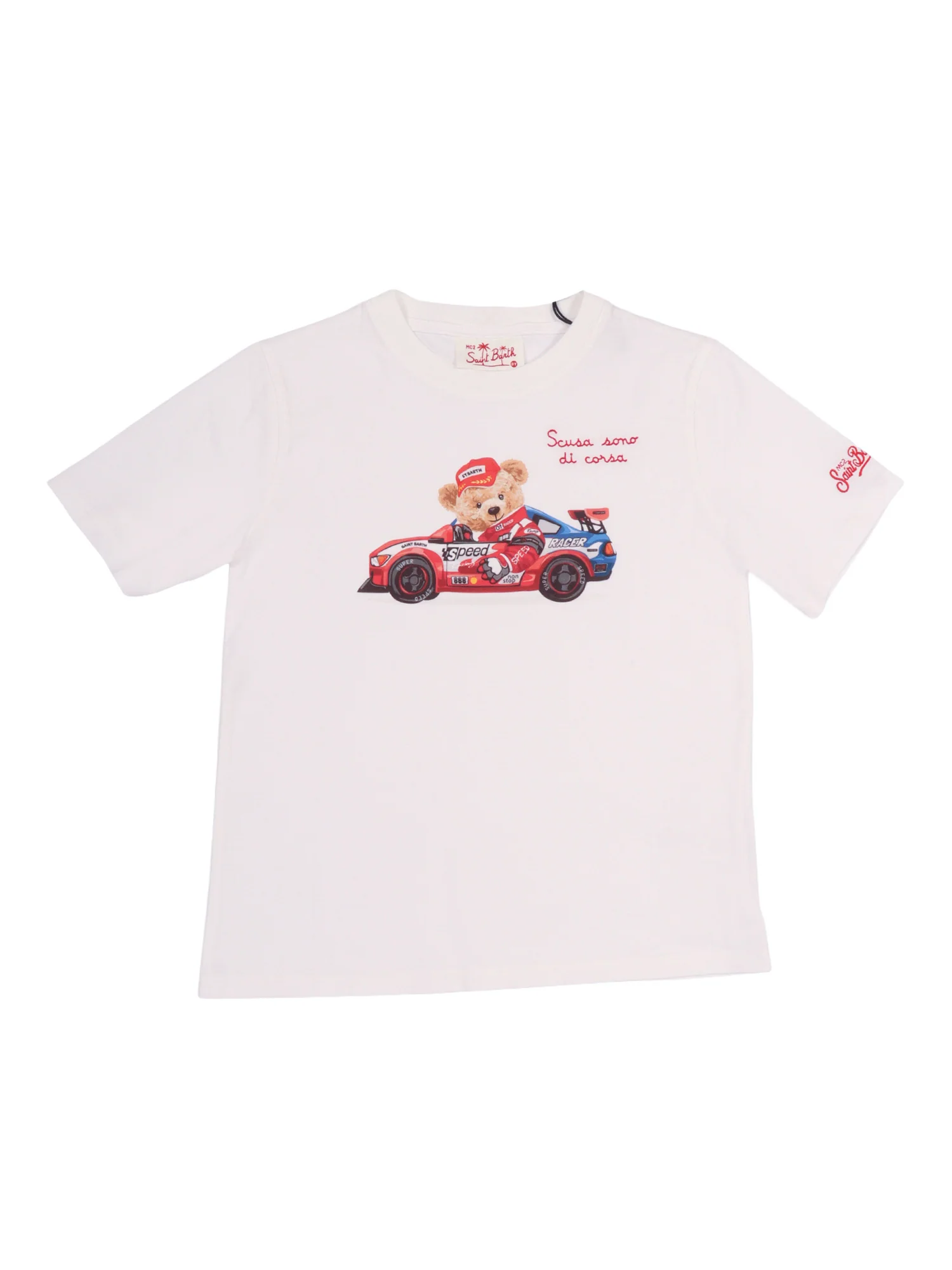 Camiseta de Algodão Manga Curta Branca Mc2 Saint Barth Denver Jr-Bear Racing 01n Emb