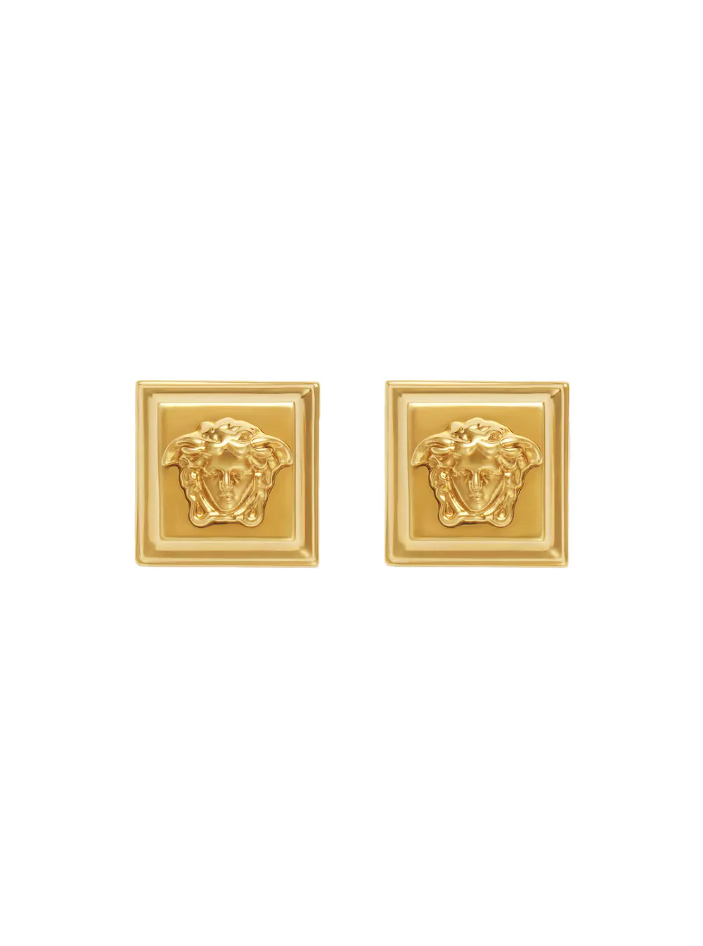 Brincos com Design Quadrado Versace com Detalhes de Cabeça de Medusa em Latão Dourado para Mulheres Metálico