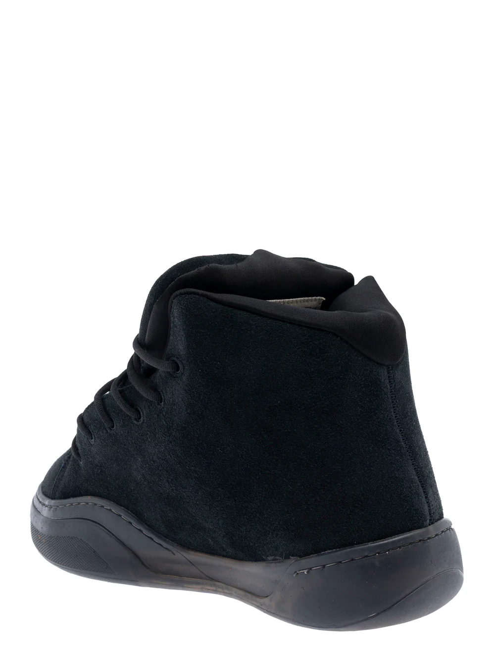 Erl Sneaker Mid Vamp com Letras de Logotipo na Lingueta em Couro de Carneiro Preto para Homens
