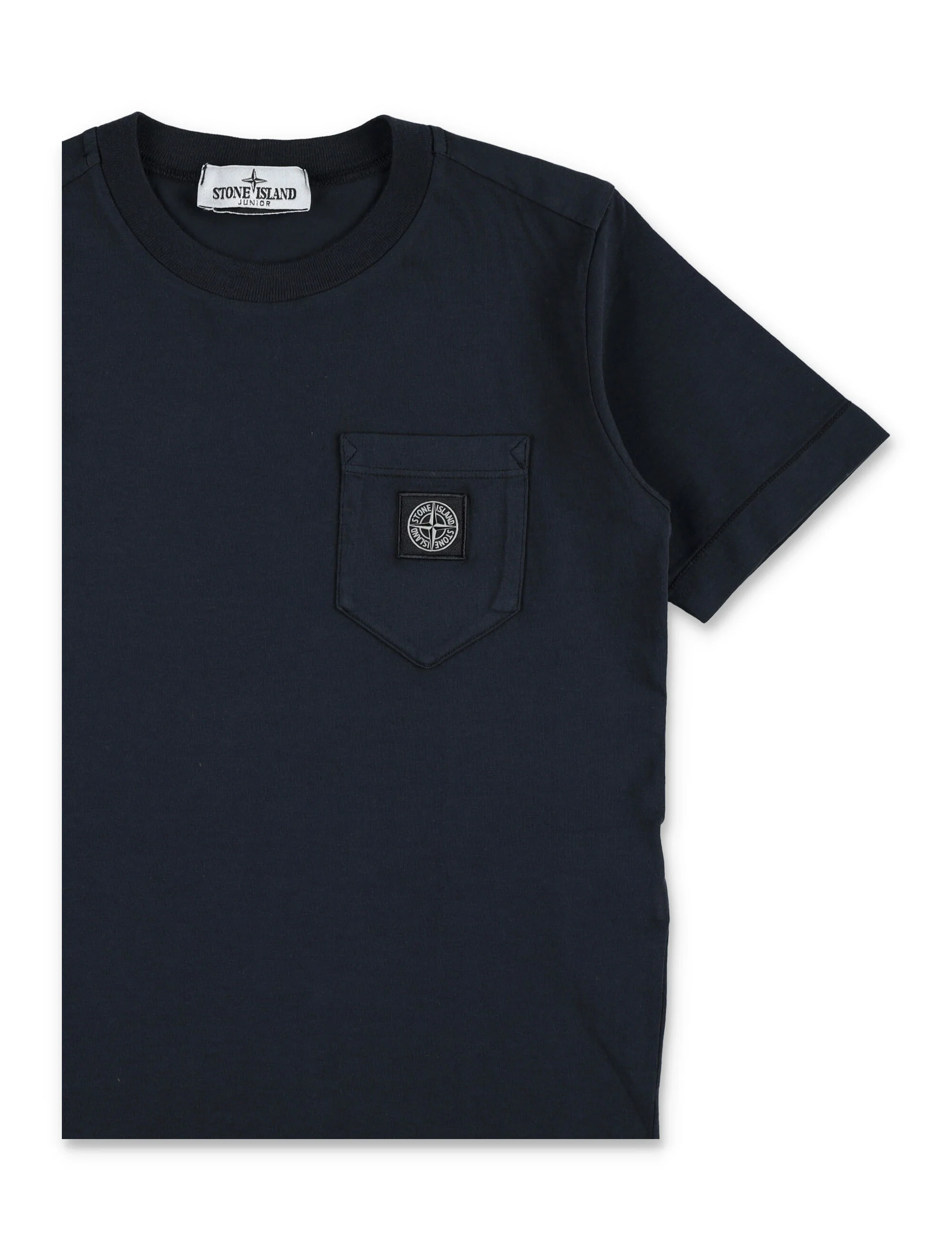 Camiseta de Algodão Azul-Marinho com Bolsos e Patch Stone Island Junior