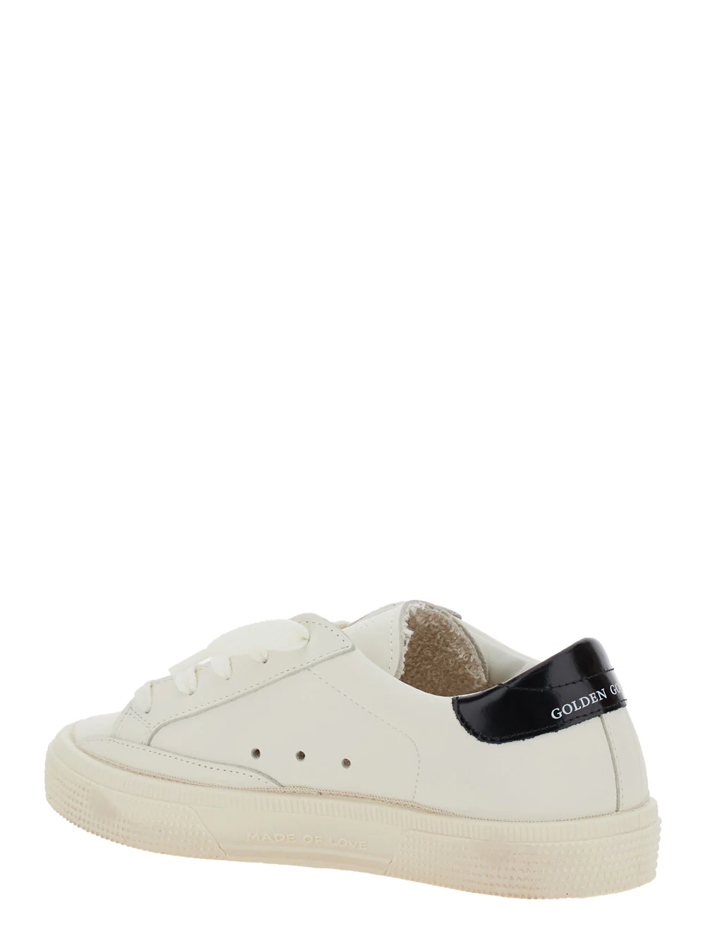Sapatilhas Baixas Brancas para Crianças Golden Goose May com Patch de Estrela Brilhante e Letras de Logotipo em Contraste no Talão em Couro para Menina Vaca