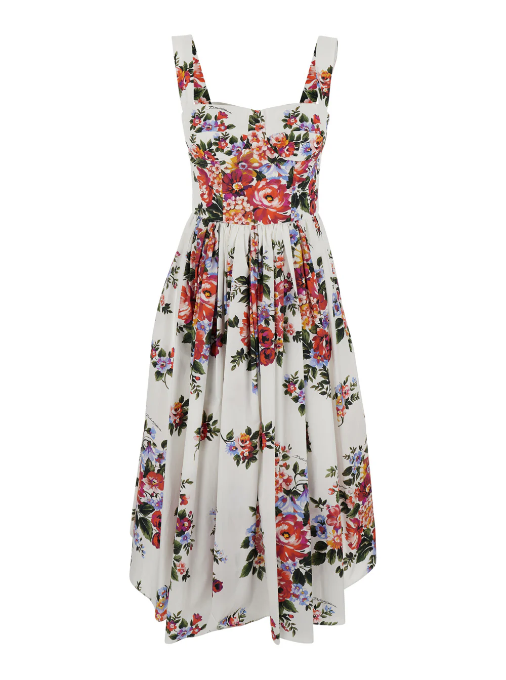 Vestido Branco Dolce & Gabbana com Estampa Floral em Todo o Tecido de Algodão para Mulheres