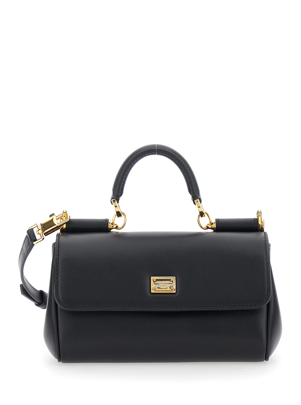 Bolsa Crossbody Preta Dolce & Gabbana My Sicily Mini com Alça de Couro Ajustável e Removível para Mulheres Algodão Vaca