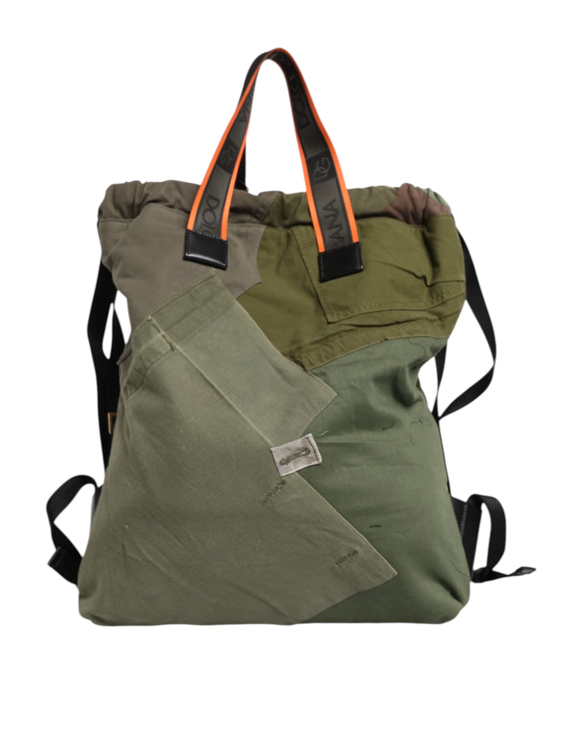 Dolce & Gabbana Mochila de Lona com Patchwork Verde Militar Algodão Nylon Couro de Novilho
