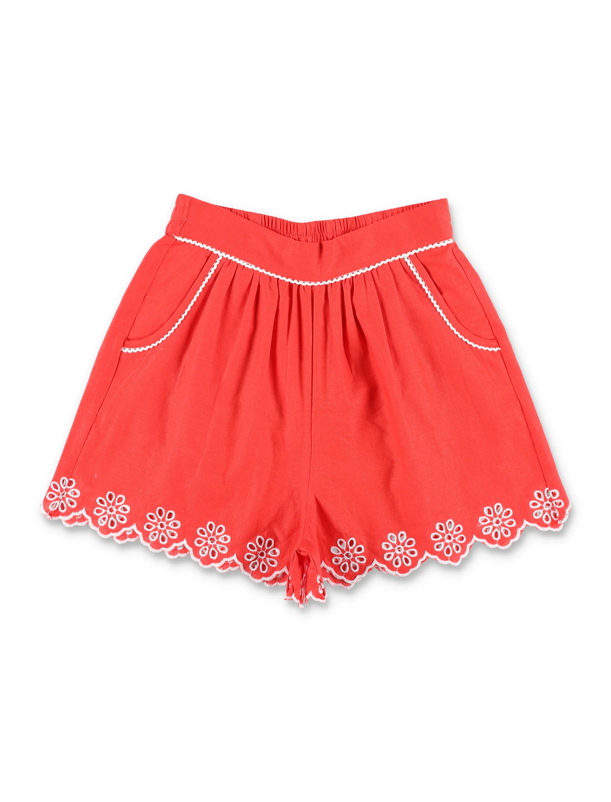 Calças Curtas com Bordo Ondulado Stella McCartney Kids Vermelho Linho