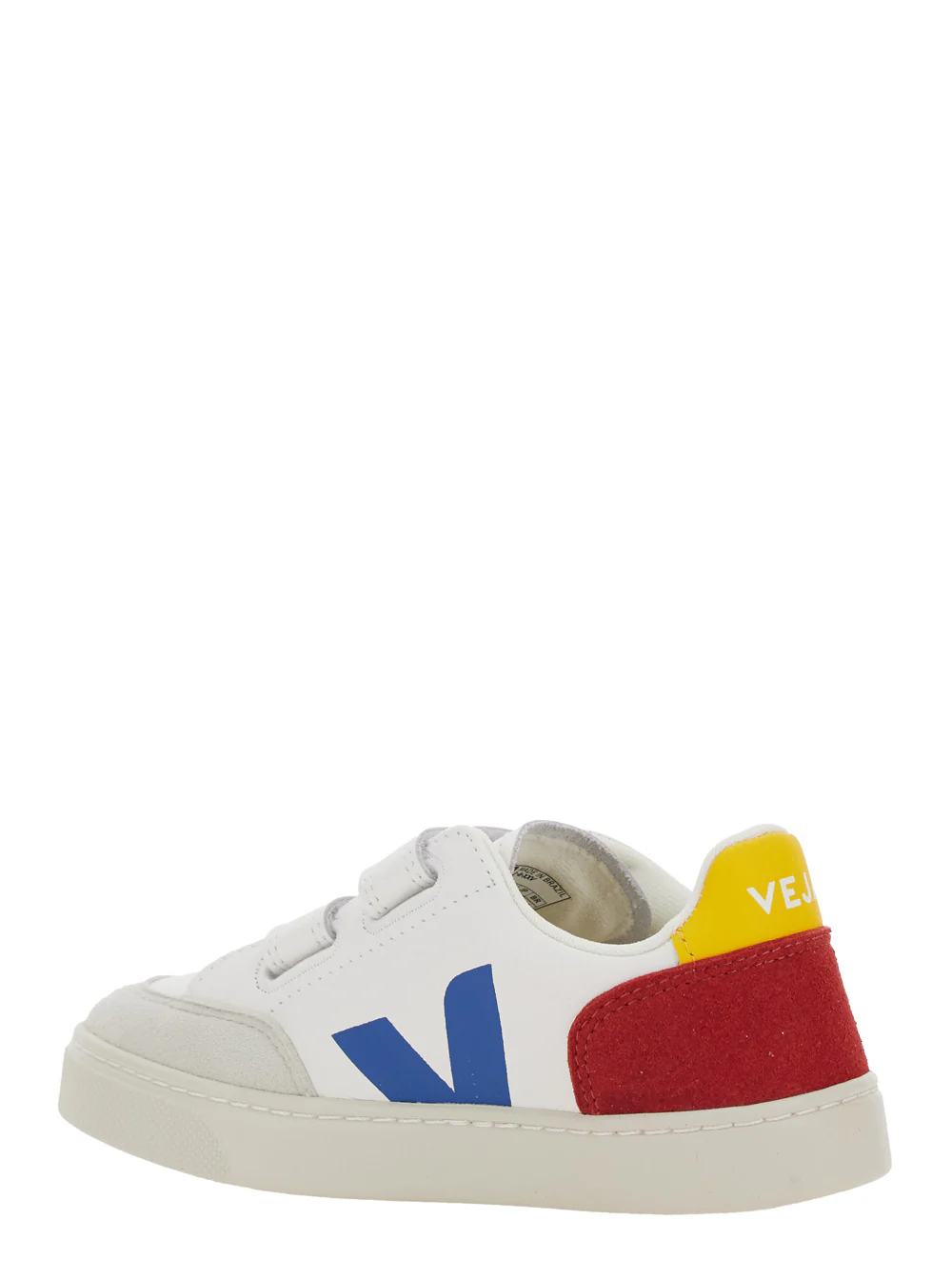 Sapatilhas Veja Kids V-12 Brancas de Bico Baixo com Patch de Logotipo no Lado e Letras em Contraste no Talão em Couro Menino