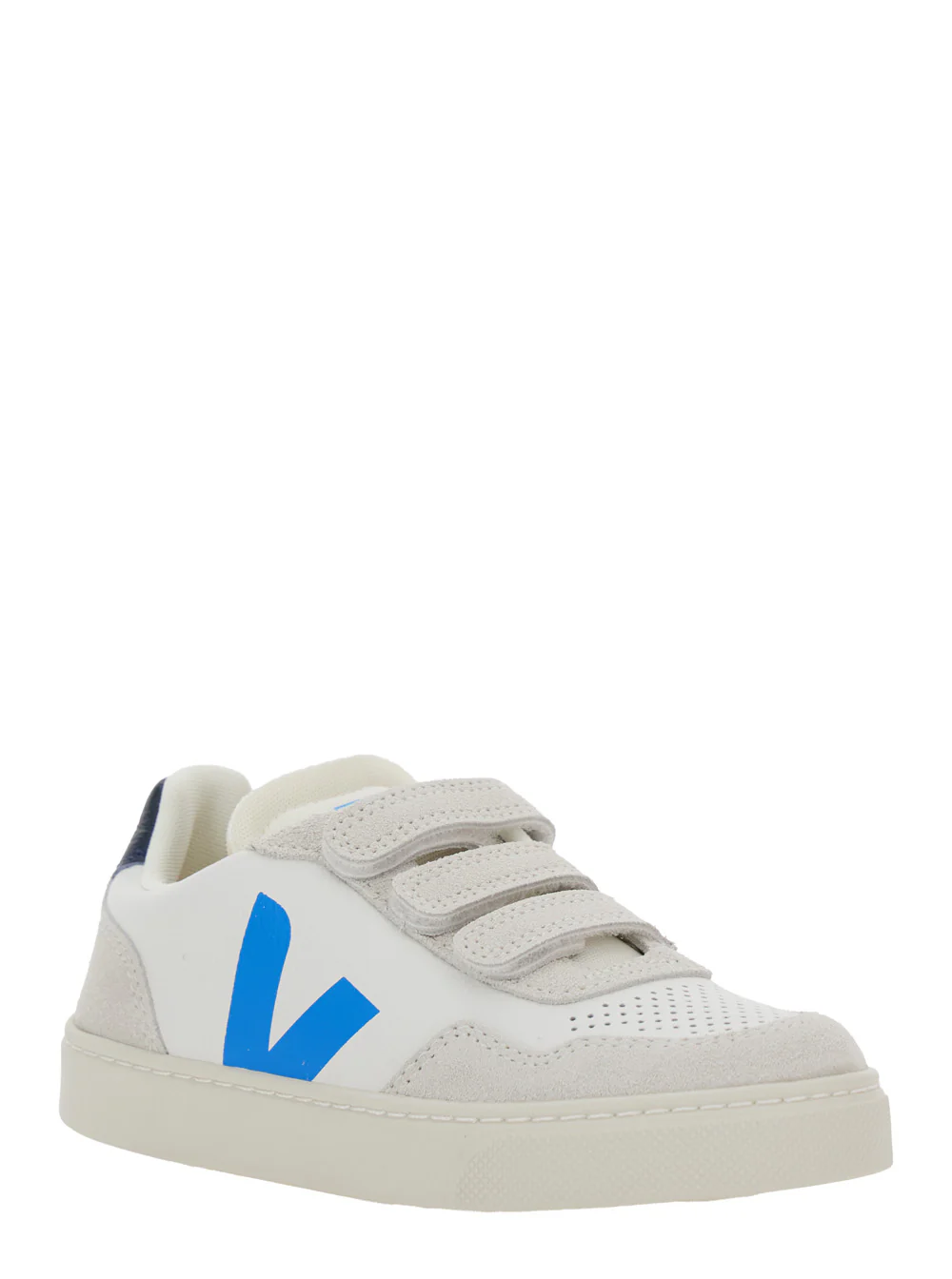Veja Kids V-90 Tênis Branco Baixo com Patch de Logotipo no Lado e Letreiro Contraste no Talão em Couro Menino