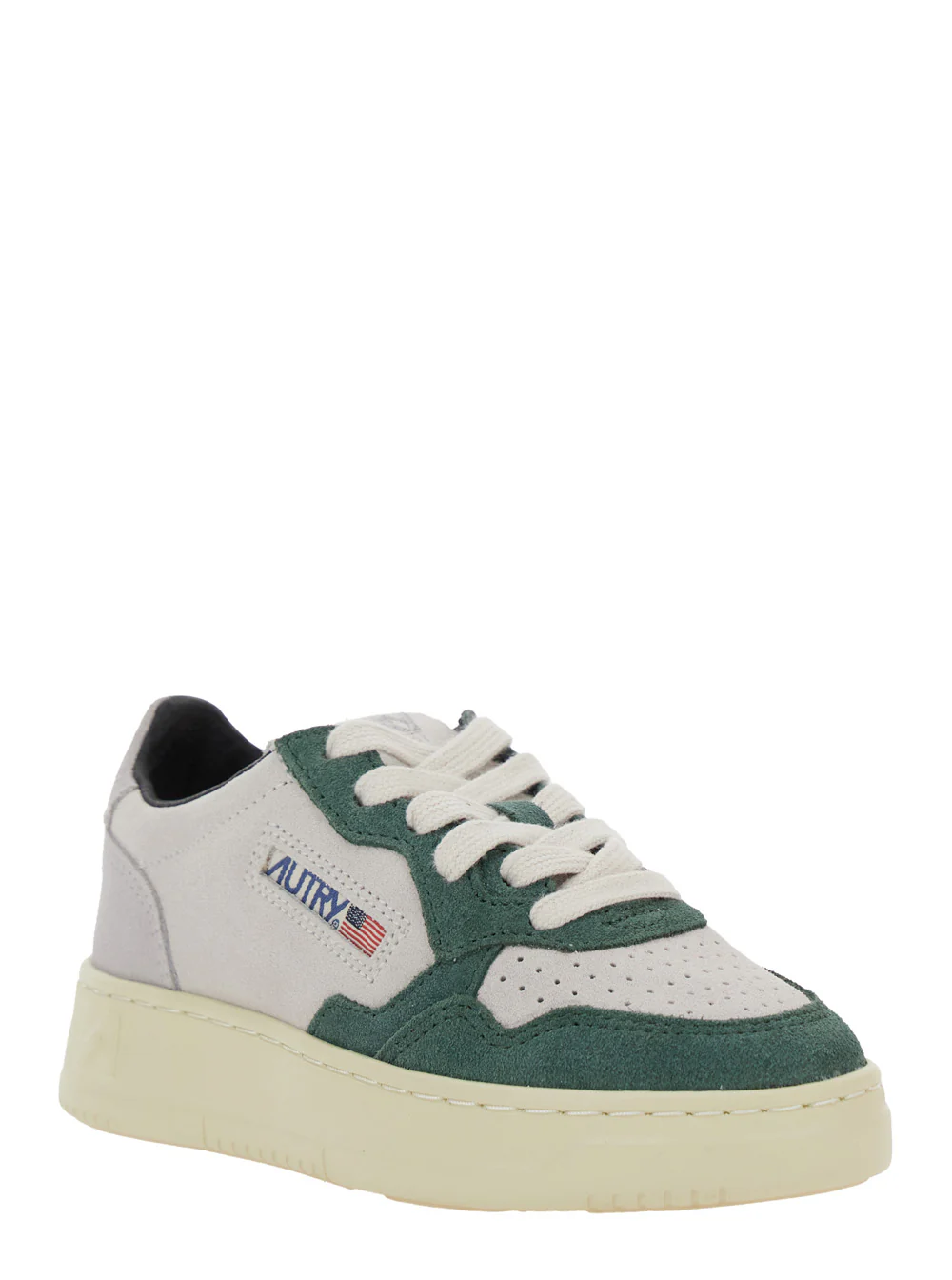 Sapatilhas Autry Kids Medalist Multicolor Low Top com Patch de Logotipo na Lingueta e Lado em Couro de Carneiro