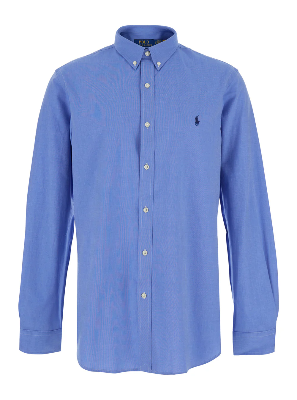 Camisa Azul Claro Slim Fit Polo Ralph Lauren com Gola Botonê e Bordado de Pônei na Frente, Algodão Elástico para Homens