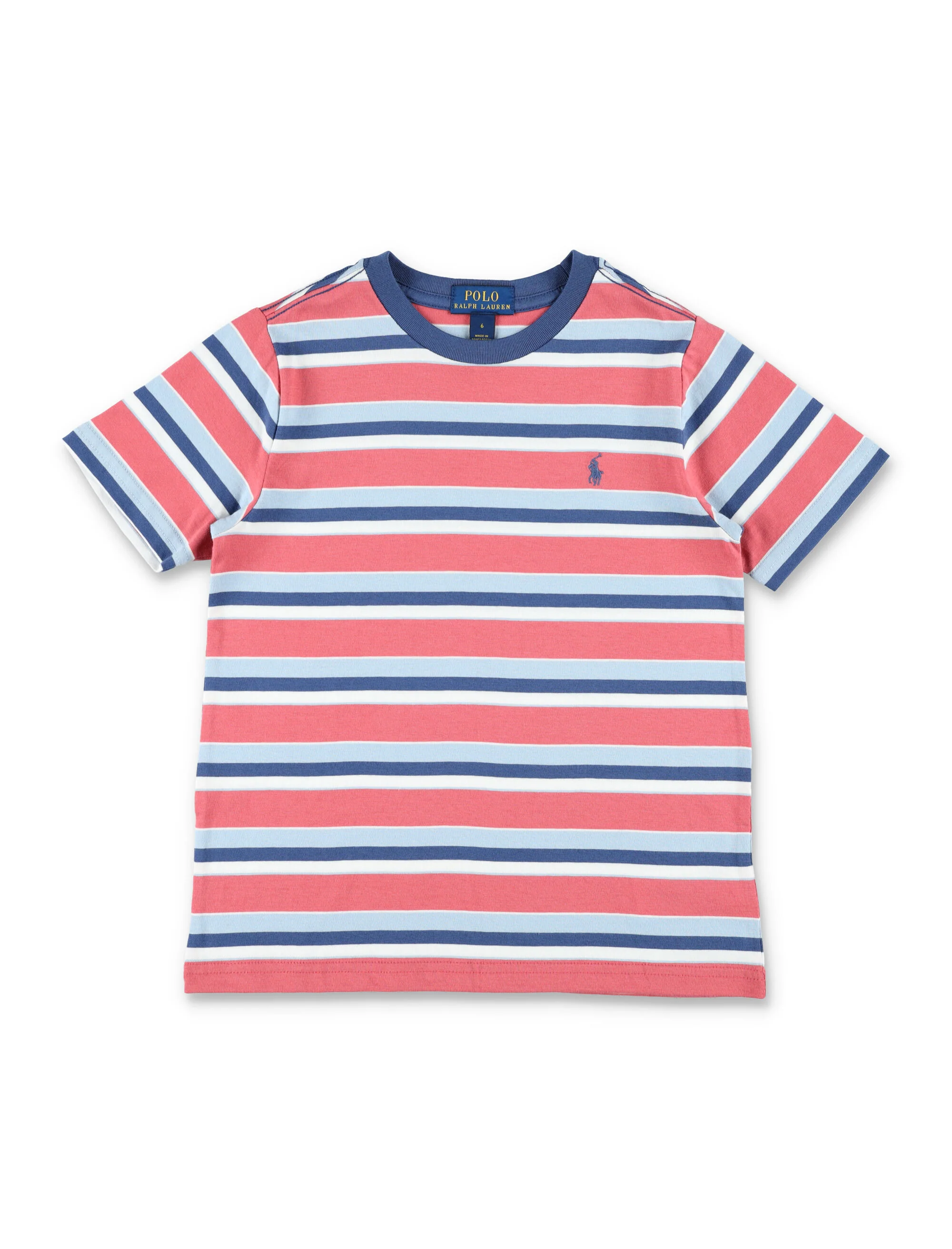 Camiseta Listrada de Algodão Clássica Kids Polo Ralph Lauren Vermelha/Azul-marinho