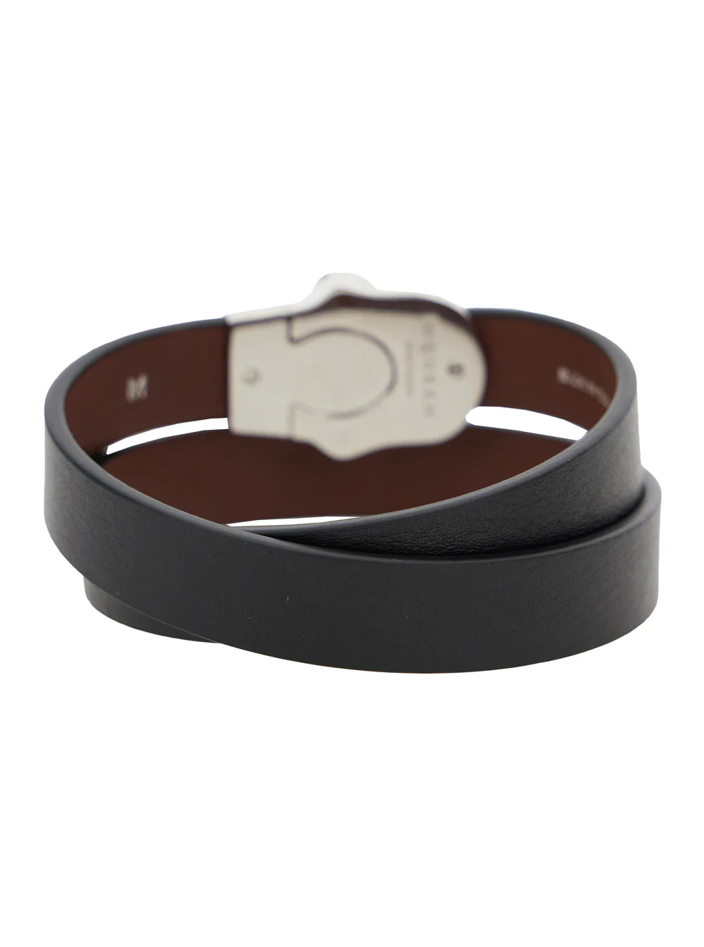 Pulseira Preto Alexander McQueen com Detalhe de Caveira em Latão e Couro de Vaca para Homem