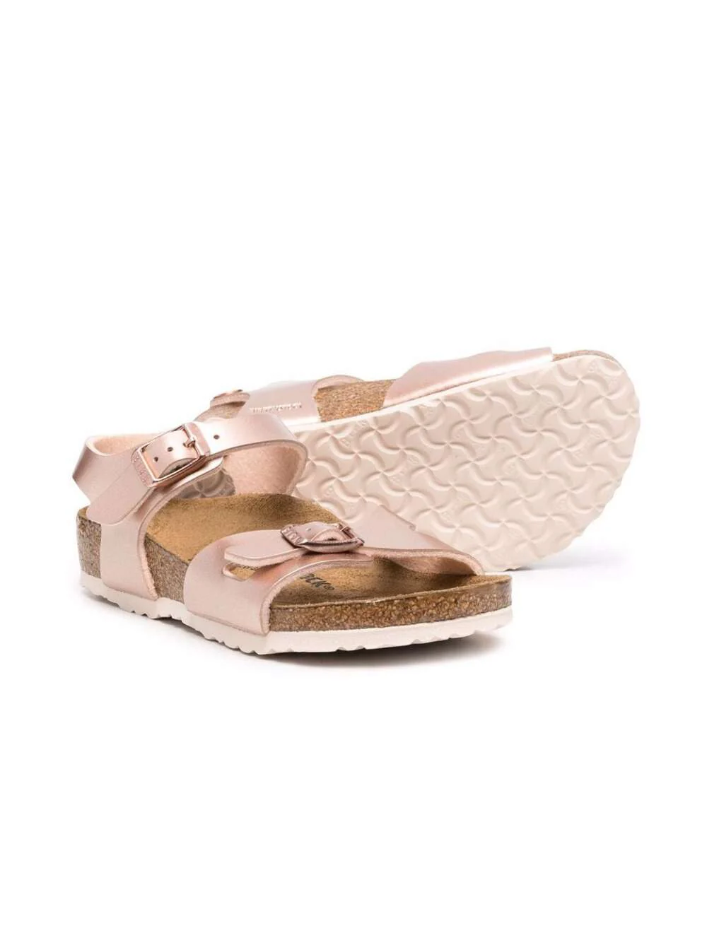 Birkenstock Crianças Meninas Rio Sandálias de Couro Rosa Elétrico Sapatos Planos