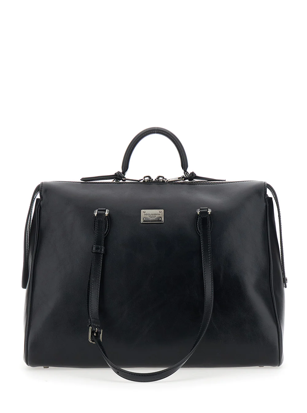 Bolsa de Ombro Preta Dolce & Gabbana Vittoria com Placa de Logotipo na Frente e Duas Alças de Couro para Homens Calf Pvc