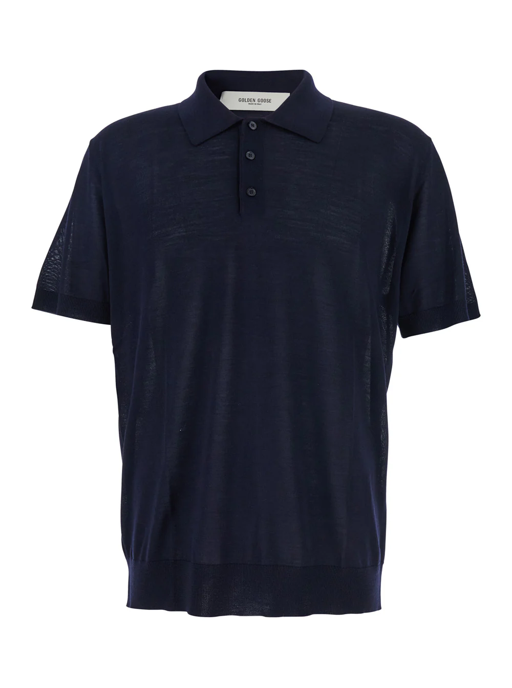 Camisola Polo Azul Golden Goose com Gola Clássica e Mangas Curtas em Malha de Lã Azul Virgem Camisetas