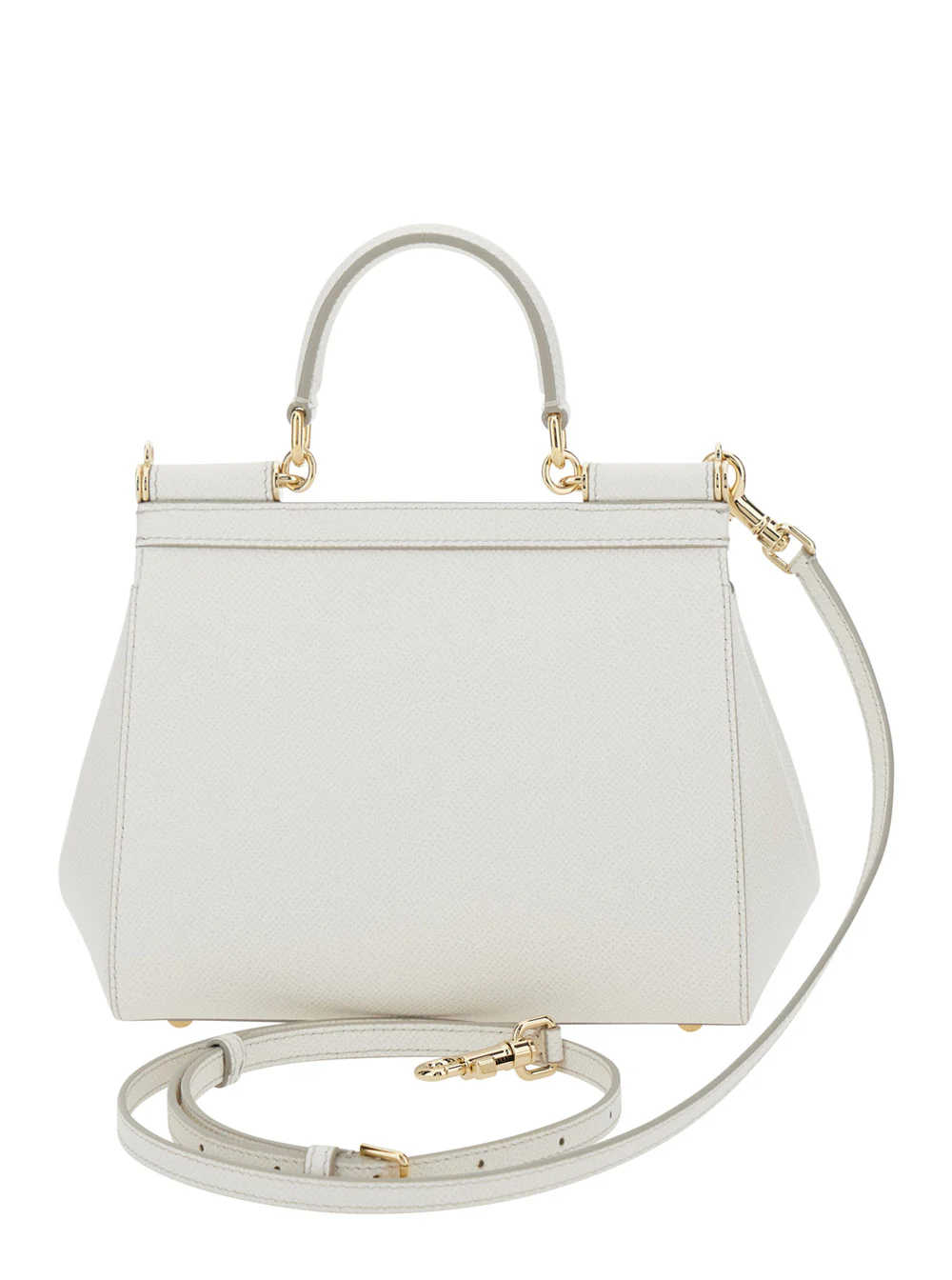 Bolsa Dolce & Gabbana Sicily Piccola com Alça de Ombro Ajustável e Removível, Placa de Logotipo na Frente, Couro Branco Granulado para Mulheres Bolsas de Mão