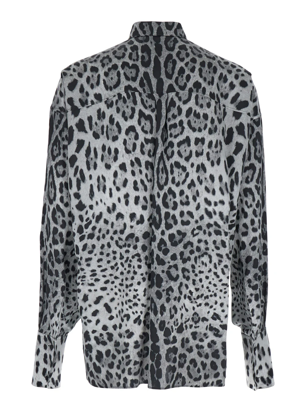 Camisa Cinza Dolce & Gabbana com Estampa de Leopardo em Todo o Tecido e Letras de Logotipo em Seda para Homens