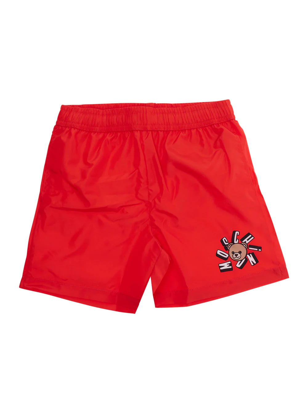 Bermudas de Natação Moschino Kids com Caixa de Presente - Roupa de Banho Vermelha com Cintura Elástica em Tecido Técnico para Criança