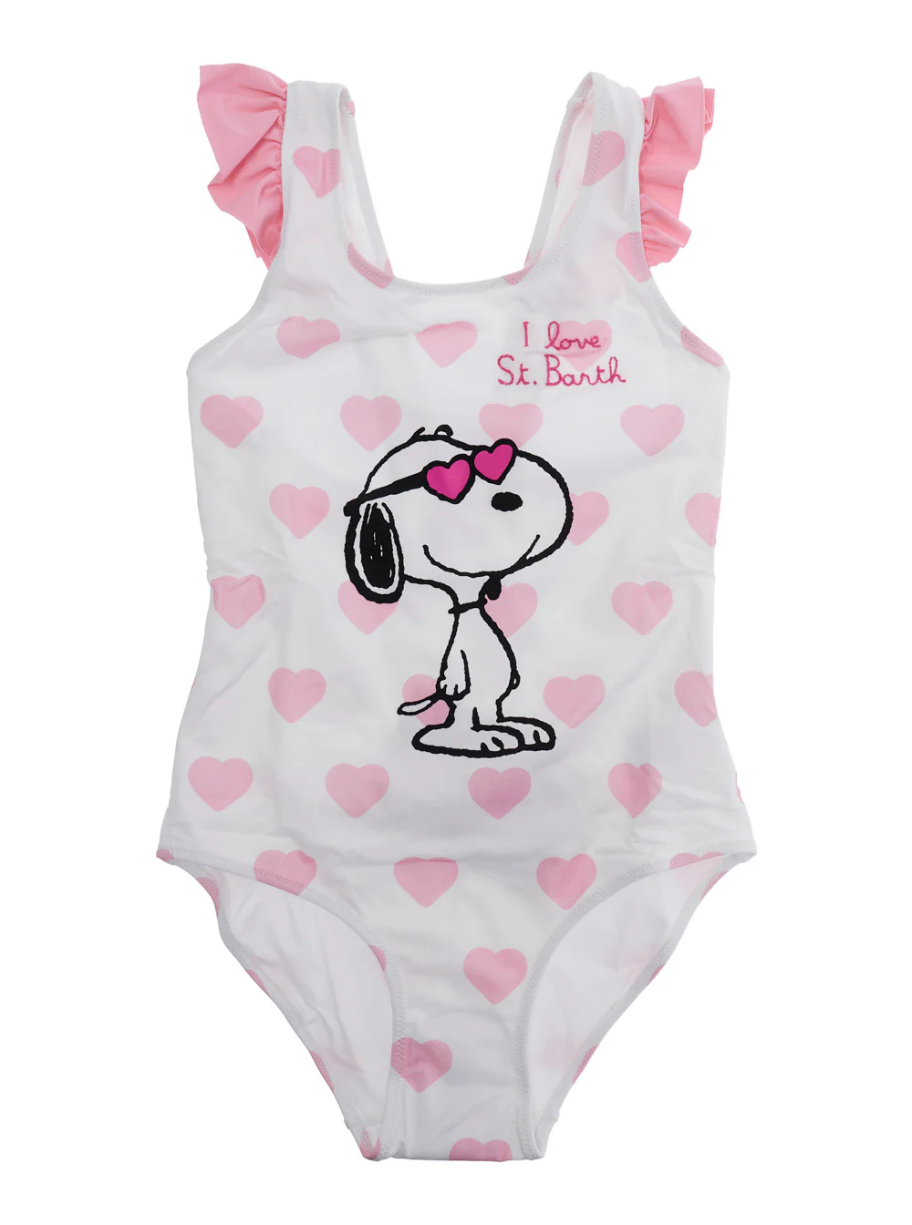 Biquíni Uma Peça com Estampa Snoopy para Crianças Mc2 Saint Barth CAROL - SNOOPY HEARTS LOVE SB 0121 EMB Tecido Tech Multicolor Roupas de Praia Femininas