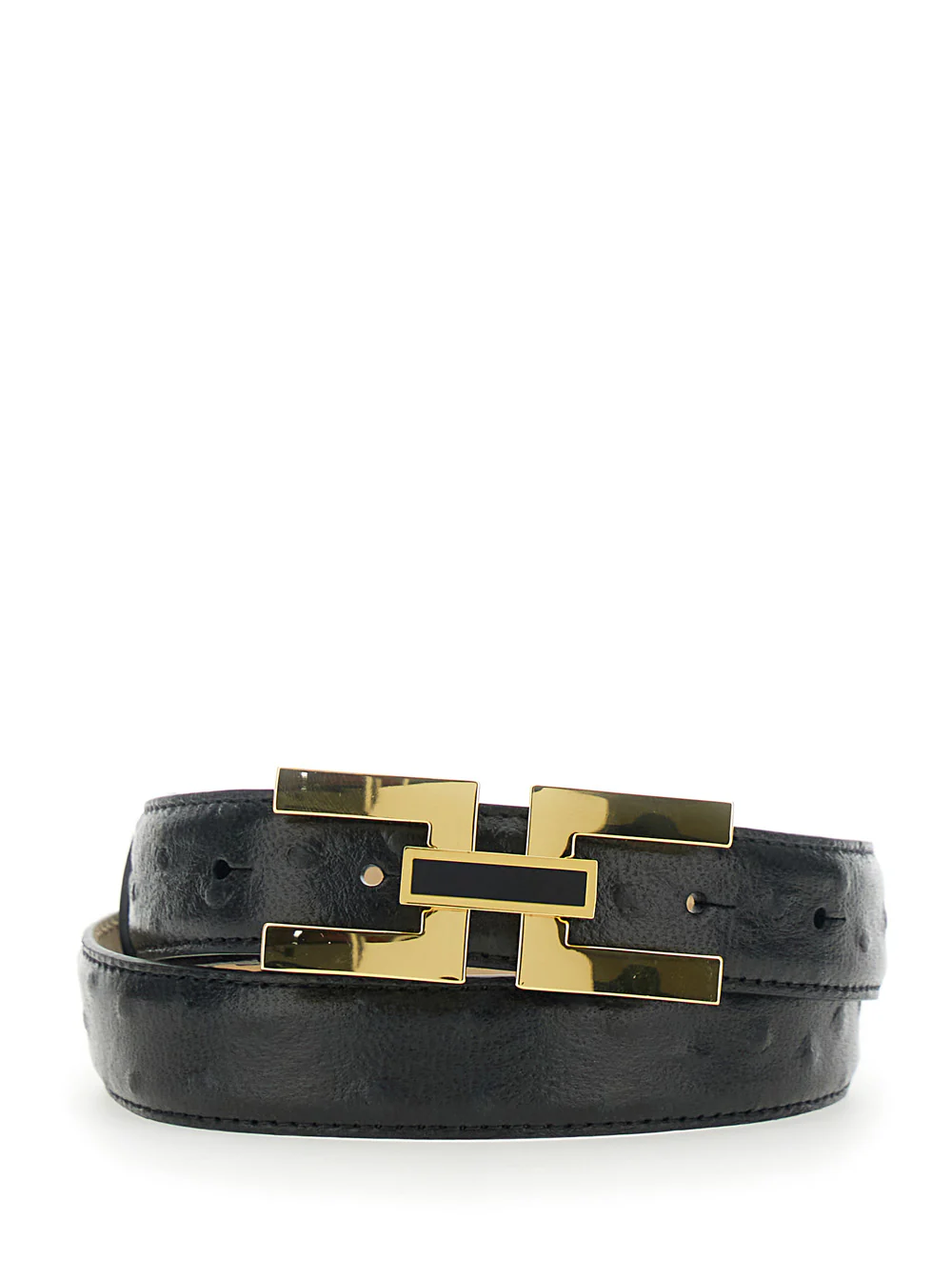 Cinto Preto Elisabetta Franchi Ct25s62e2110 com Detalhe de Logotipo em Couro