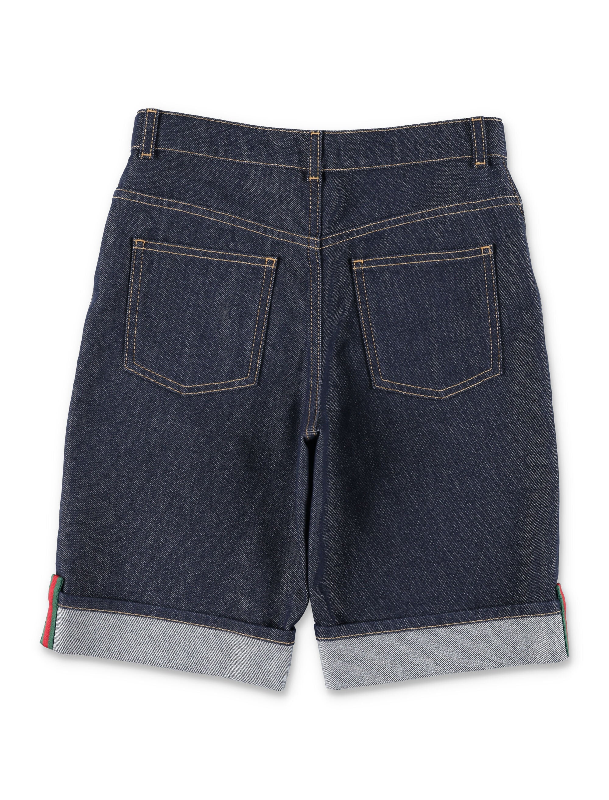 Calças de Denim Gucci para Meninos com Detalhe de Web Azul Escuro Algodão