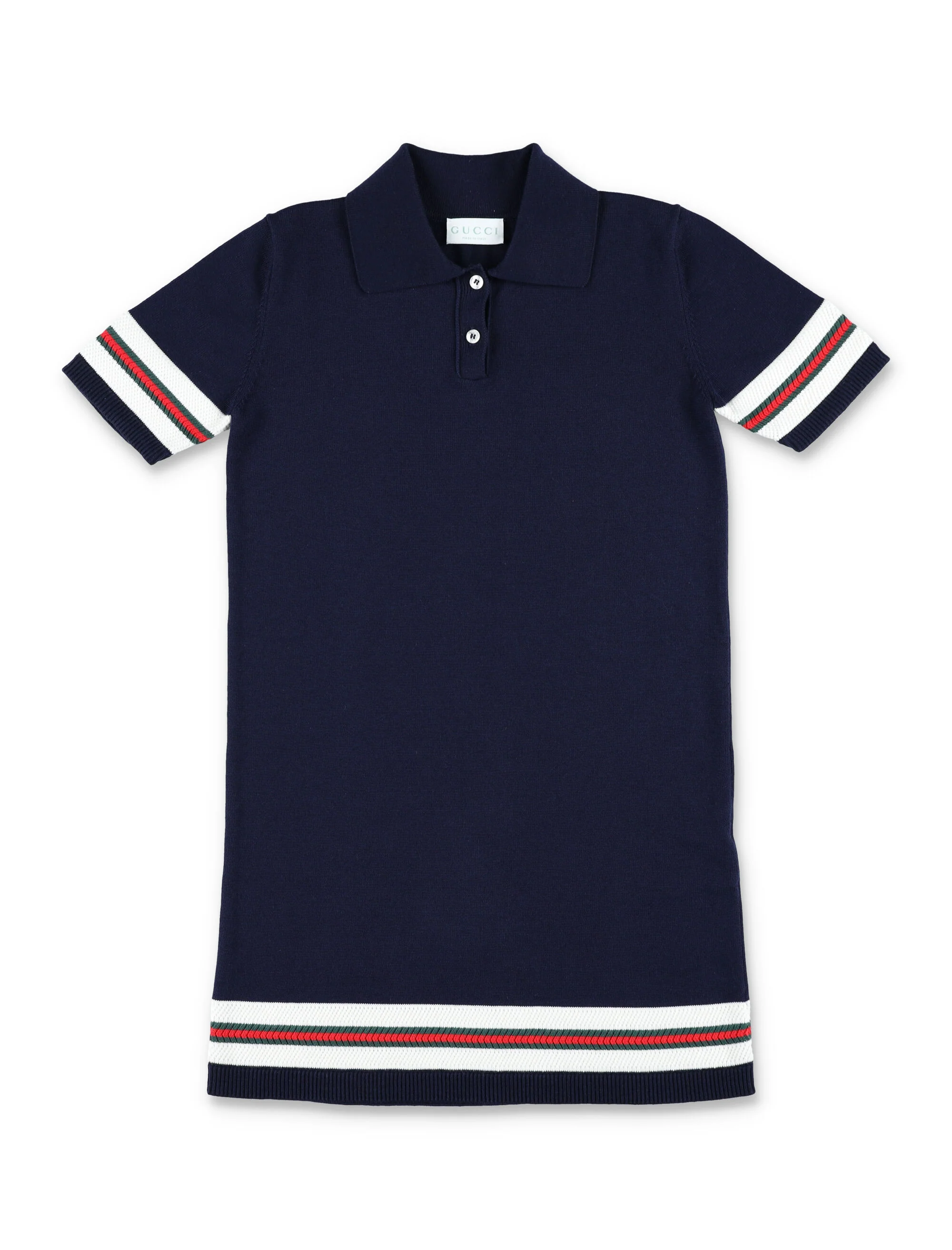 Vestido de Polo com Listras Web da Gucci para Meninas Tinta/Branco Algodão