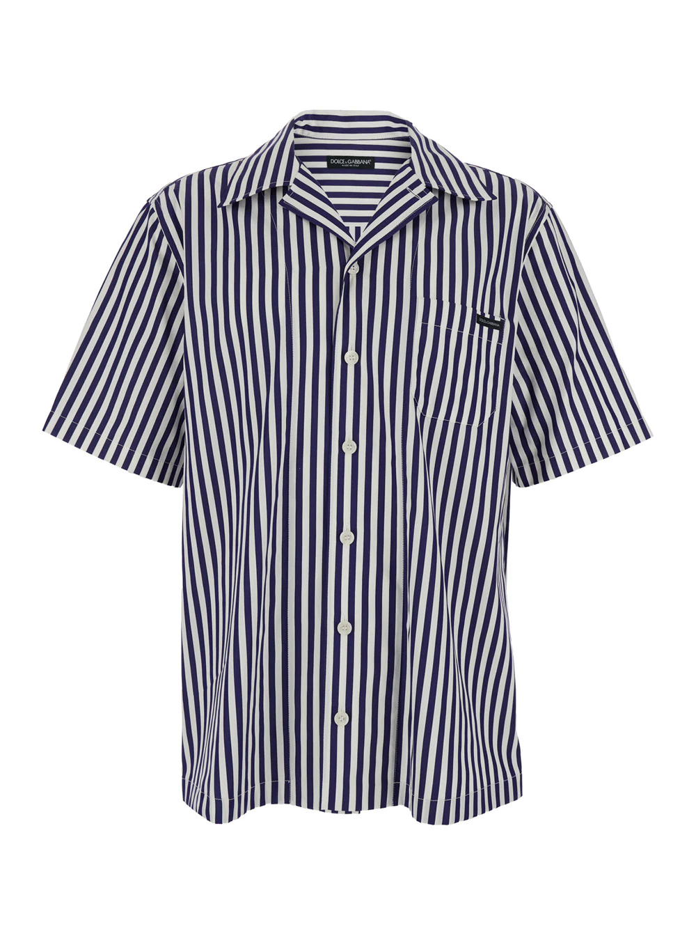 Camisa de Bowling Azul Dolce & Gabbana com Colarinho Cubano e Motivo Listrado em Todo o Modelo em Algodão para Homens Azuis Blusas Camisa de Bowling Azul Dolce & Gabbana com Colarinho Cubano e Motivo Listrado em Todo o Modelo em Algodão para Homens Azuis Blusas