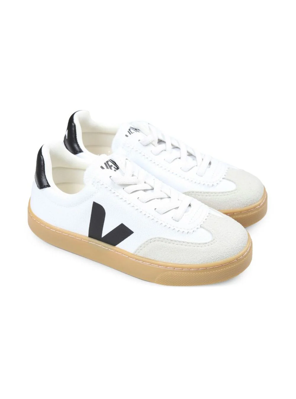 Sapatilhas Veja Kids Volley Branco Low Top com Letreiro de Logotipo em Contraste no Talão e Detalhe no Lado em Tela Menino