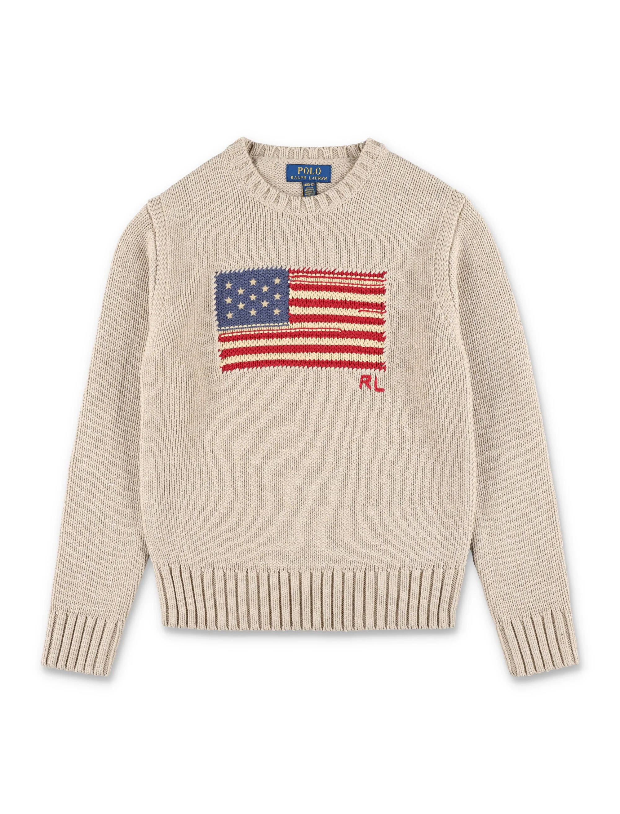 Polo Ralph Lauren Kids Flag Knit Jumper Bege Suéter de Algodão