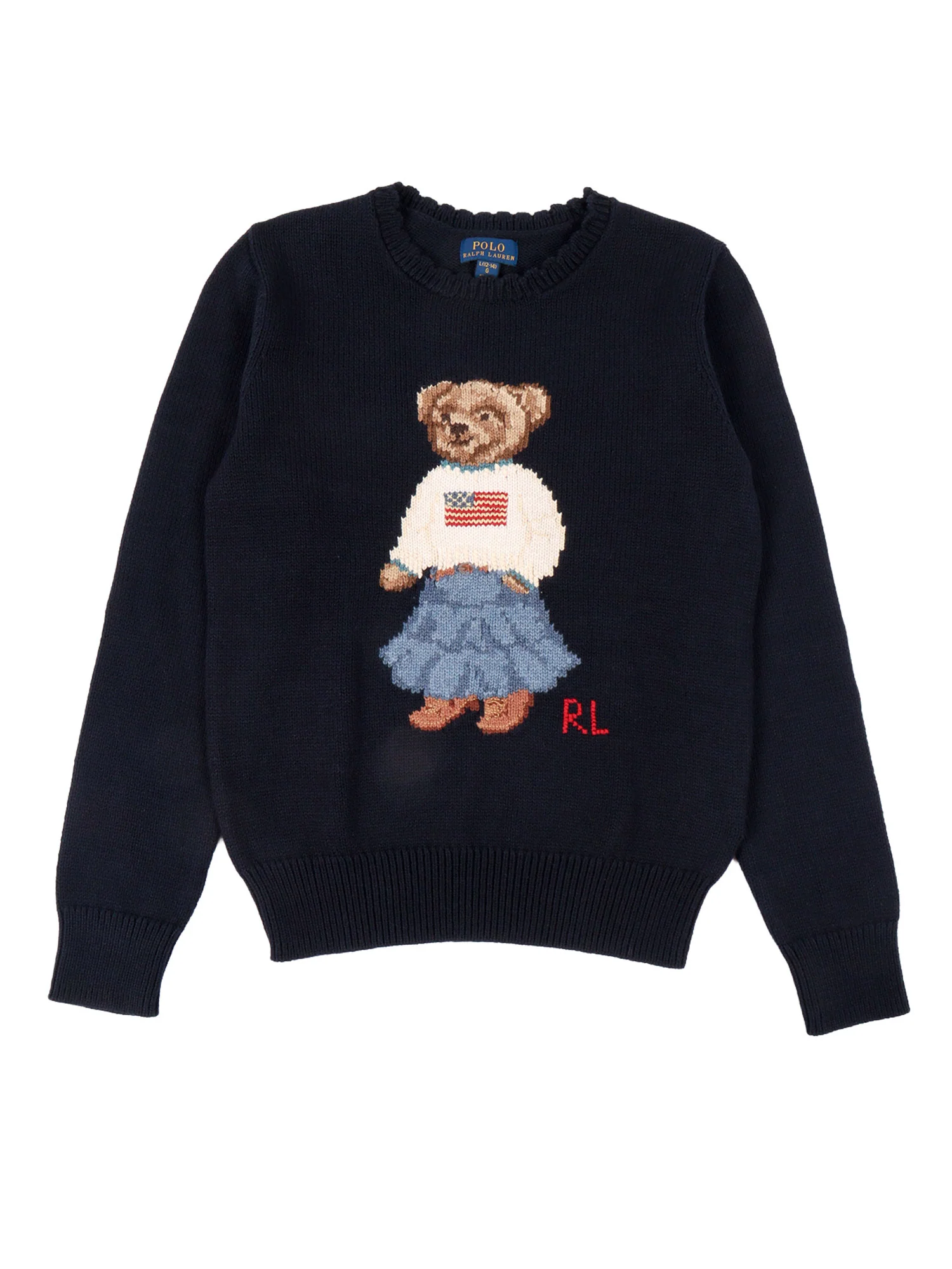 Polo Ralph Lauren ICONIC BEAR-TOPS-SWEATER Suéter de Algodão Azul com Gola Redonda