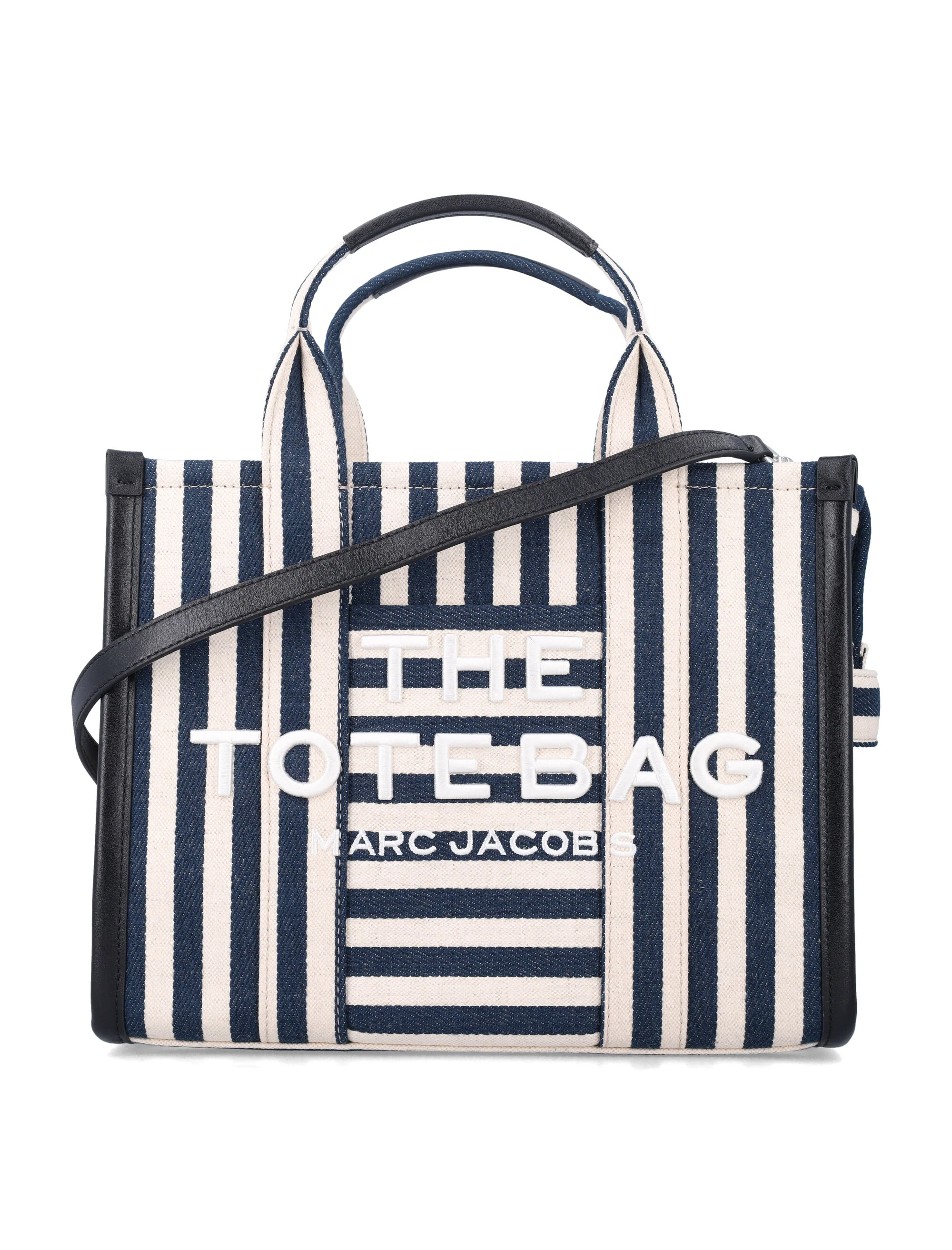 Bolsa Tote Média Marc Jacobs The Stripe Canvas Azul Multicolor Algodão