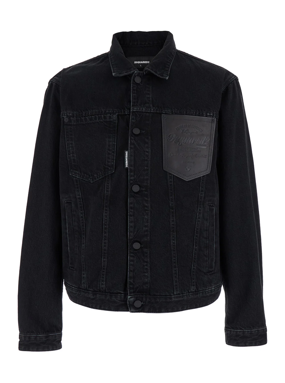 Jaqueta Preta Dsquared2 com Gola Clássica e Logotipo Em relevo na Frente em Tecido Jeans para Homem Roupas de Exterior