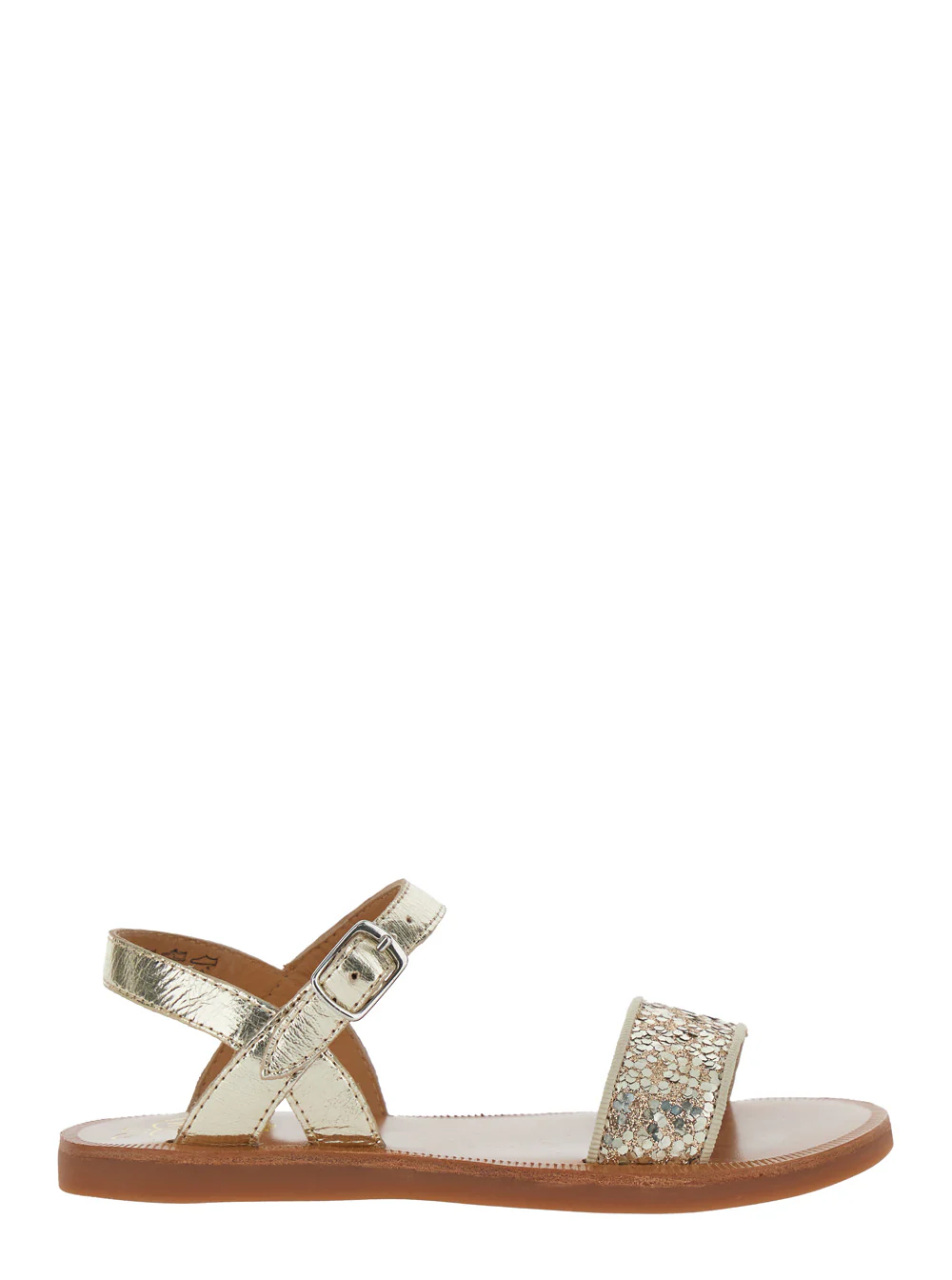 Sandalhas POM D'API Kids PLAGETTE BUCKLE TAO LAM-GLI com Detalhe Metálico para Mulheres em Couro Metálico Tecido Sapatos Planos