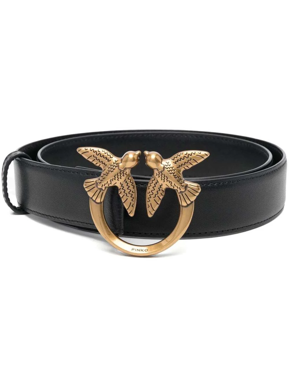 Cinto Pinko Love Birds com Fivela com Logotipo, Couro Preto para Mulheres