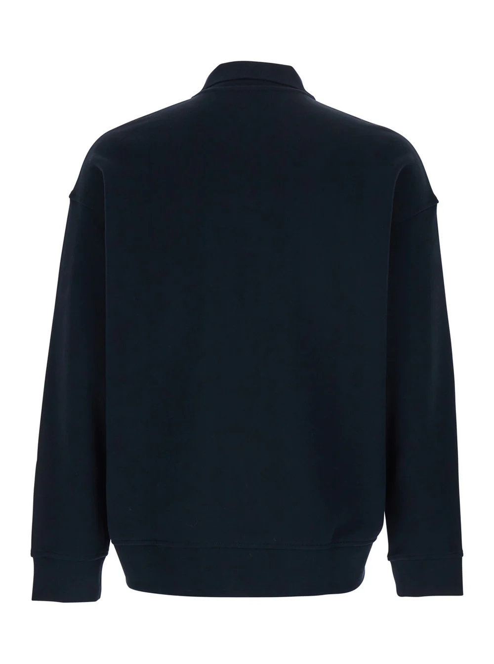 Sweatshirt Azul Emporio Armani com Gola Polo e Bordado de Logotipo na Frente para Homens, Camisolas de Algodão Azuis