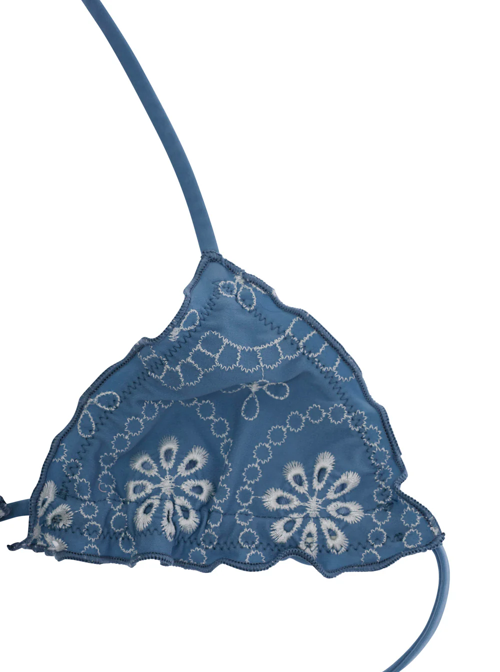 Biquíni Mc2 Saint Barth Kids Cris com Decote em V e Detalhes em Broderie Anglaise Azul Beachwear