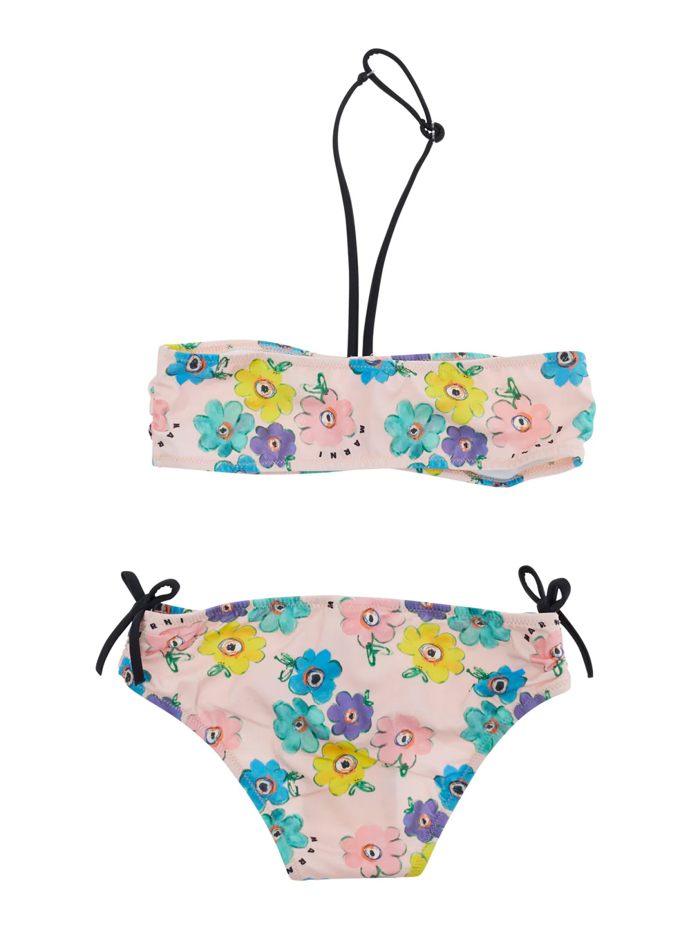 Biquíni Marni Kids para Meninas, Maiô Rosa com Detalhes Coloridos em Tecido Técnico, Roupas de Praia de Poliéster Elastano